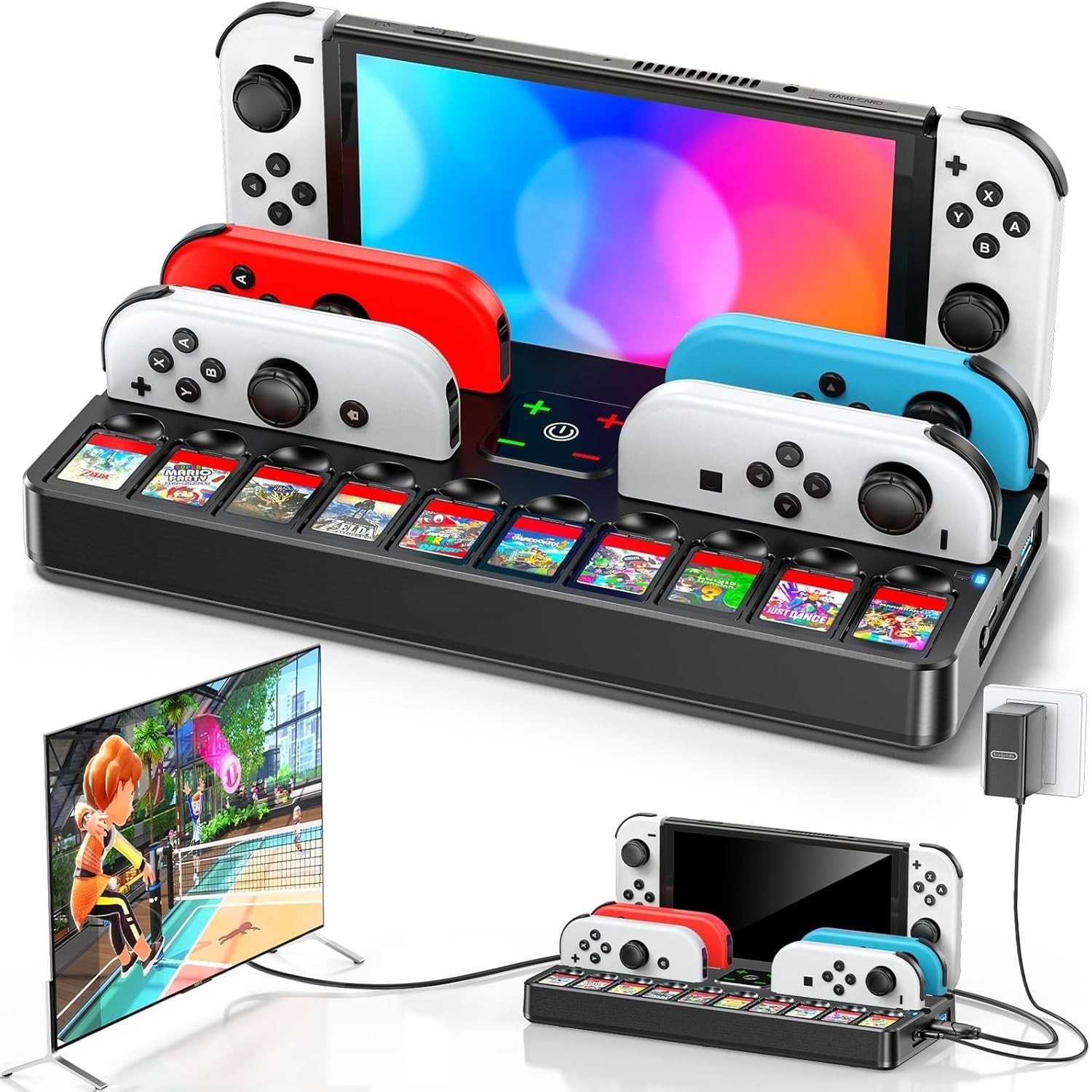 Tokluck NS Docking Station with Controller Charger TV Adapter and 10 Game Slots