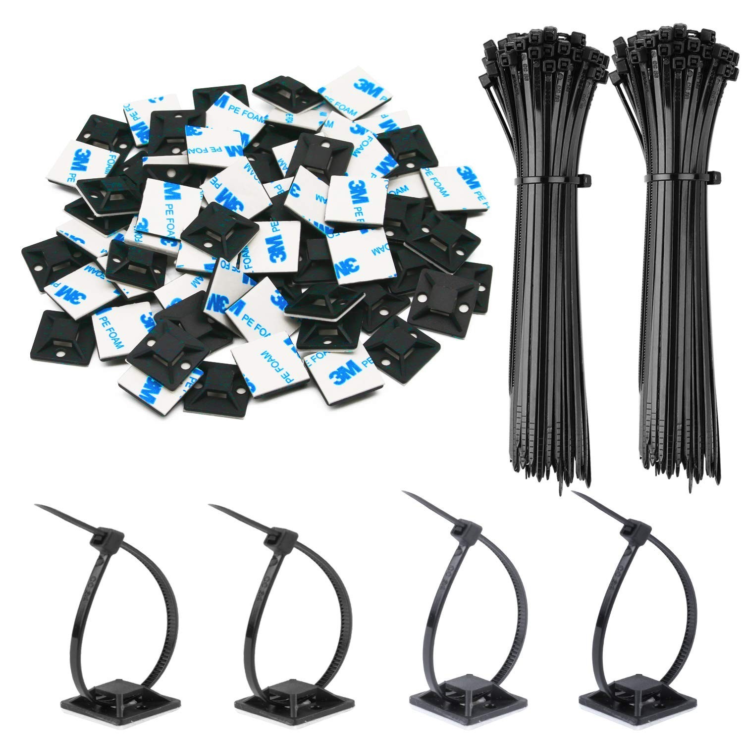 140 Pack 3/4" Zip Tie Adhesive Mounts Self Adhesive Cable Base Holders with M...