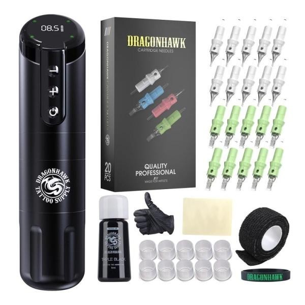 Dragonhawk X2 Wireless Tattoo Pen Machine Kit 3.5mm Stroke. NEW!  (B147)
