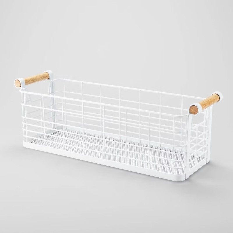 6.25'' x 17.75'' x 6'' Medium Rectangular Wire Natural Wood Handles Basket