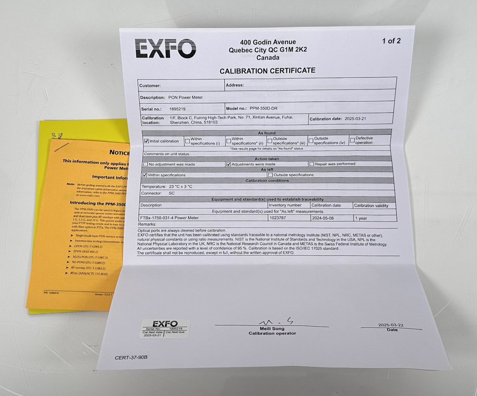 EXFO PPM-350D-DR-EA Optical Power Meter