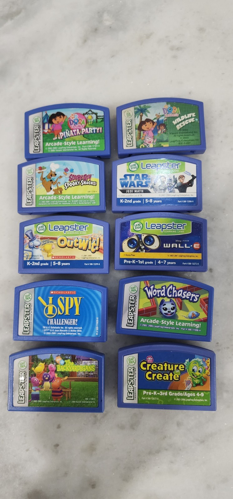 9 Leap Frog Leapster Games Dora The Explorer,  Scooby-doo!, Stars Wars, Lot .