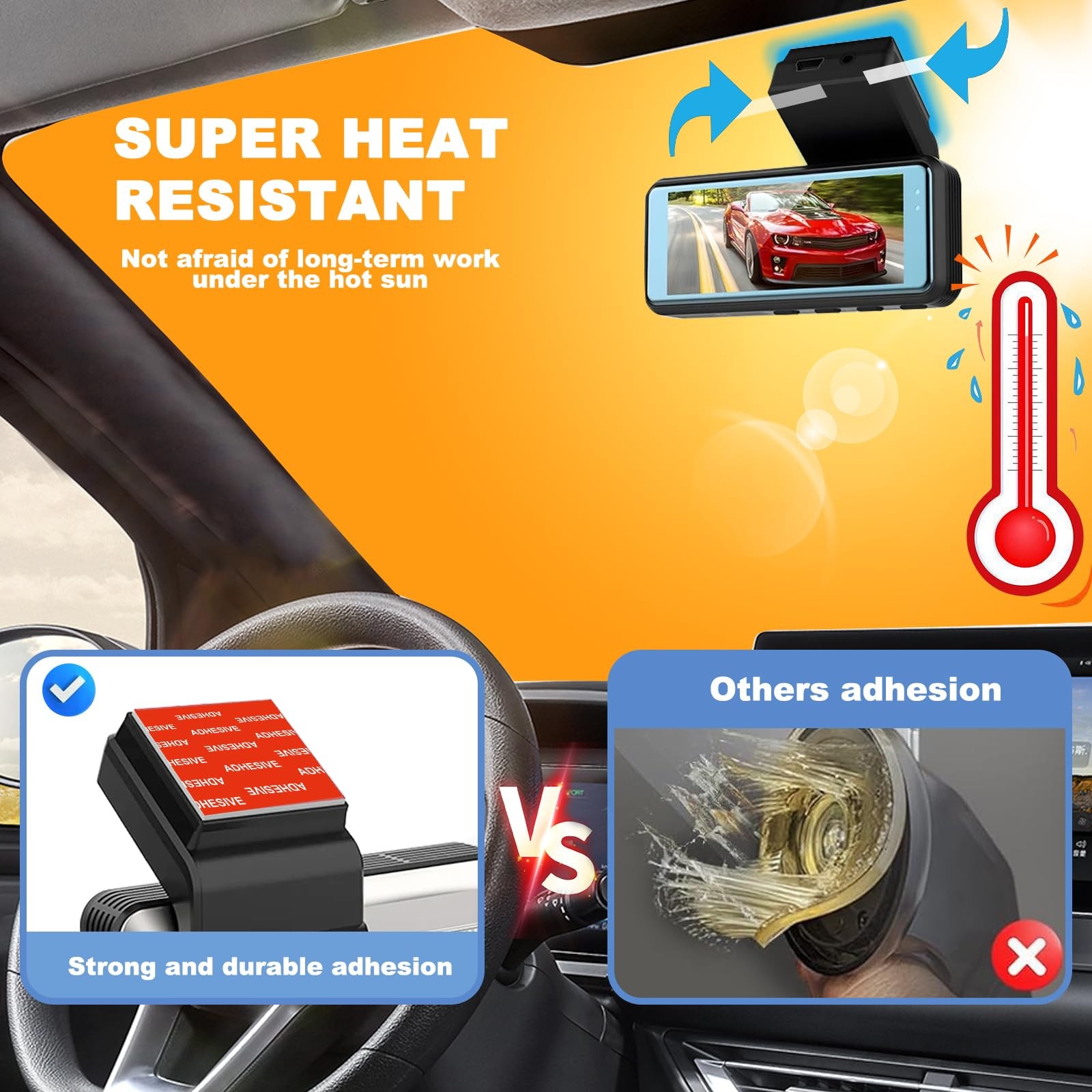 ILKCC Very High Bond Sticky Adhesive Pad for Dash Cam Windshield, 4Pcs Red