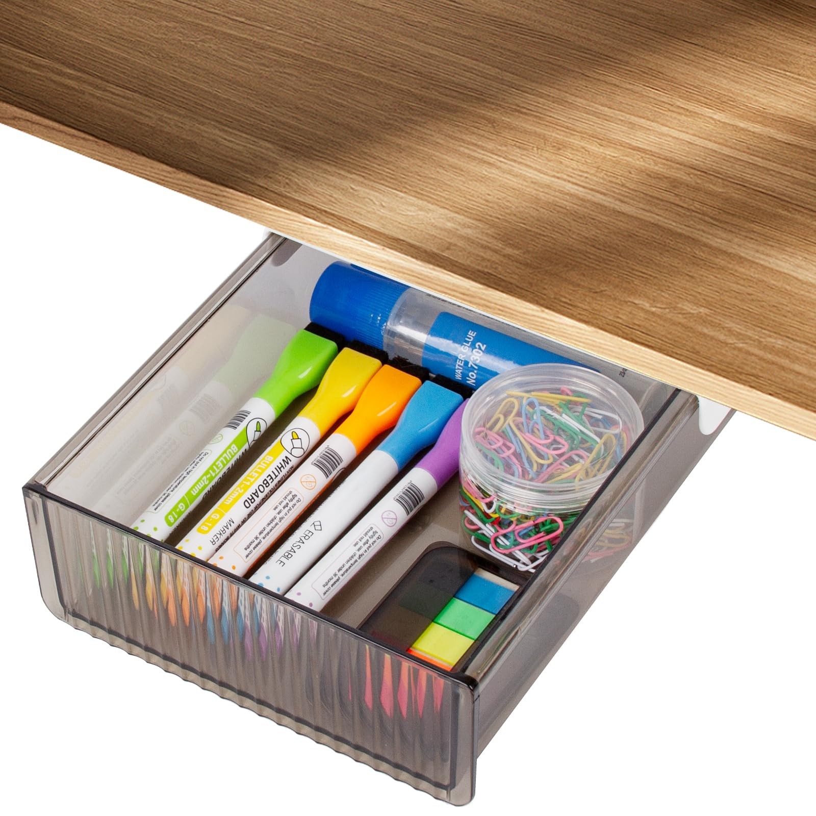 Under Desk Storage Drawer Table Slide Out SelfAdhesive Translucent Black