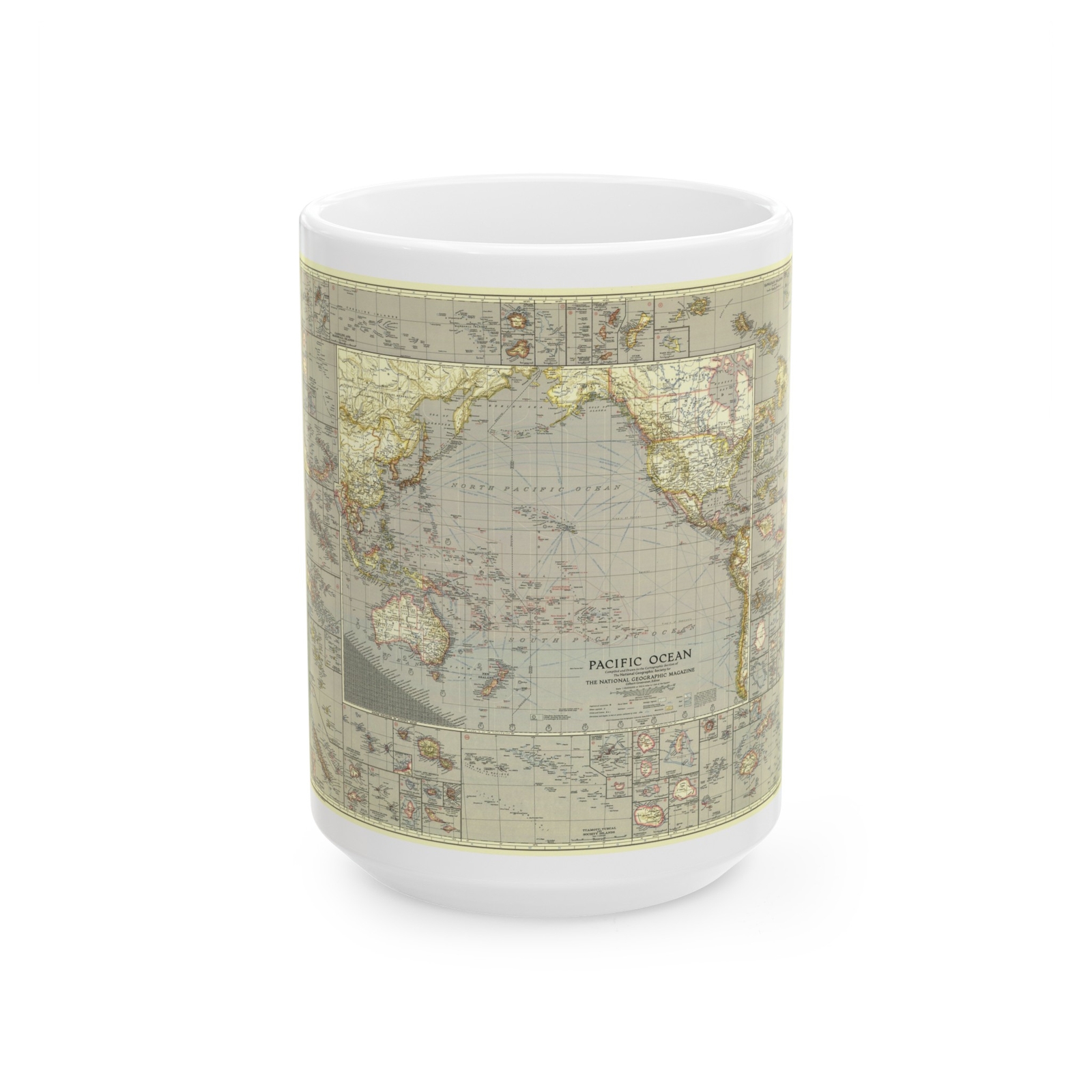 Pacific Ocean (1936) (Map) White Coffee Mug