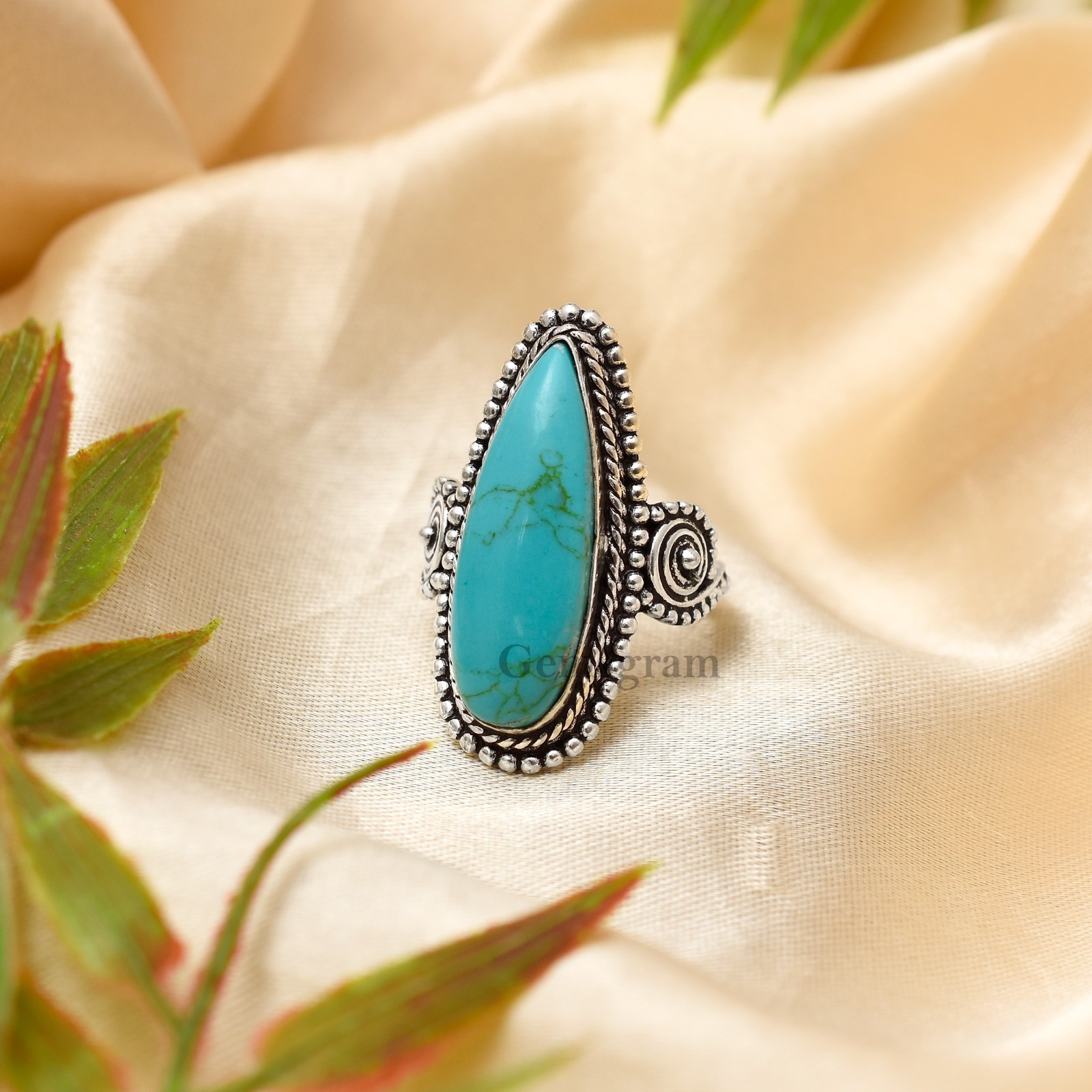 Solid 925 Sterling Silver Natural Gemstone Turquoise Handmade Women Silver Ring'