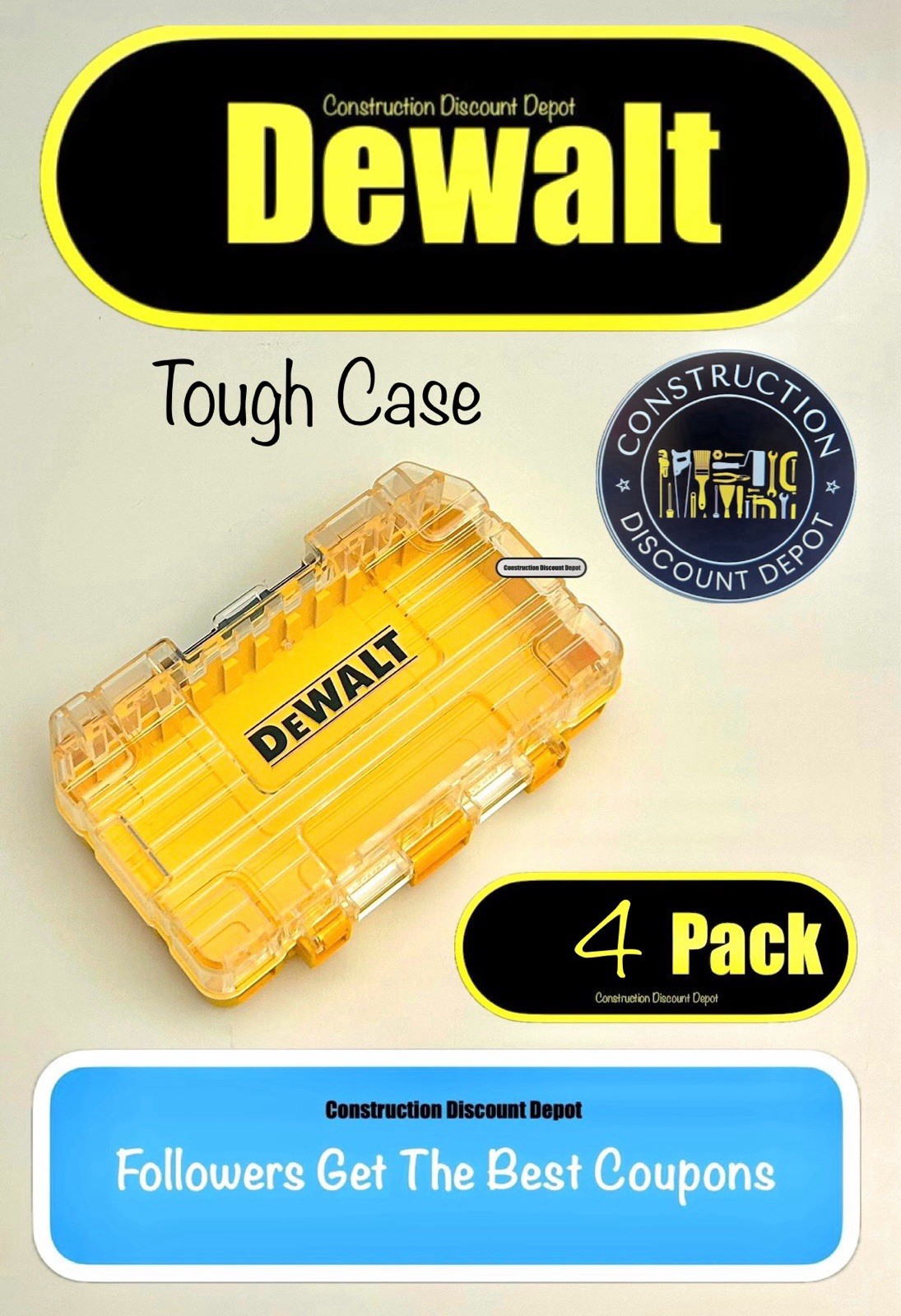 4 DEWALT Tough Case Drill Bit Tip Storage Organizer STACKABLE INTERLOCKING