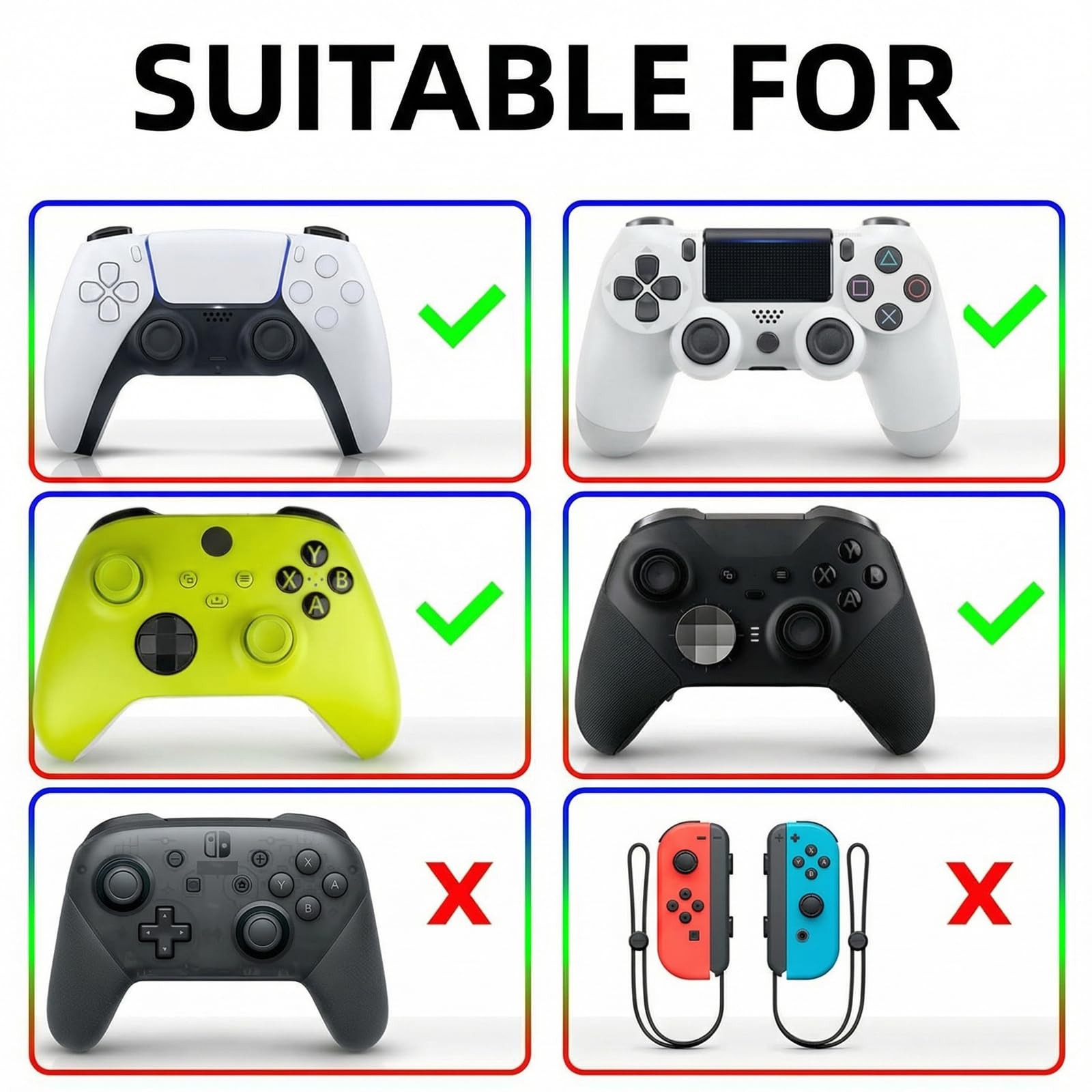 Inoostar 28PCS Optimized Silicone Thumb Grips & Joystick Caps for Multicolor