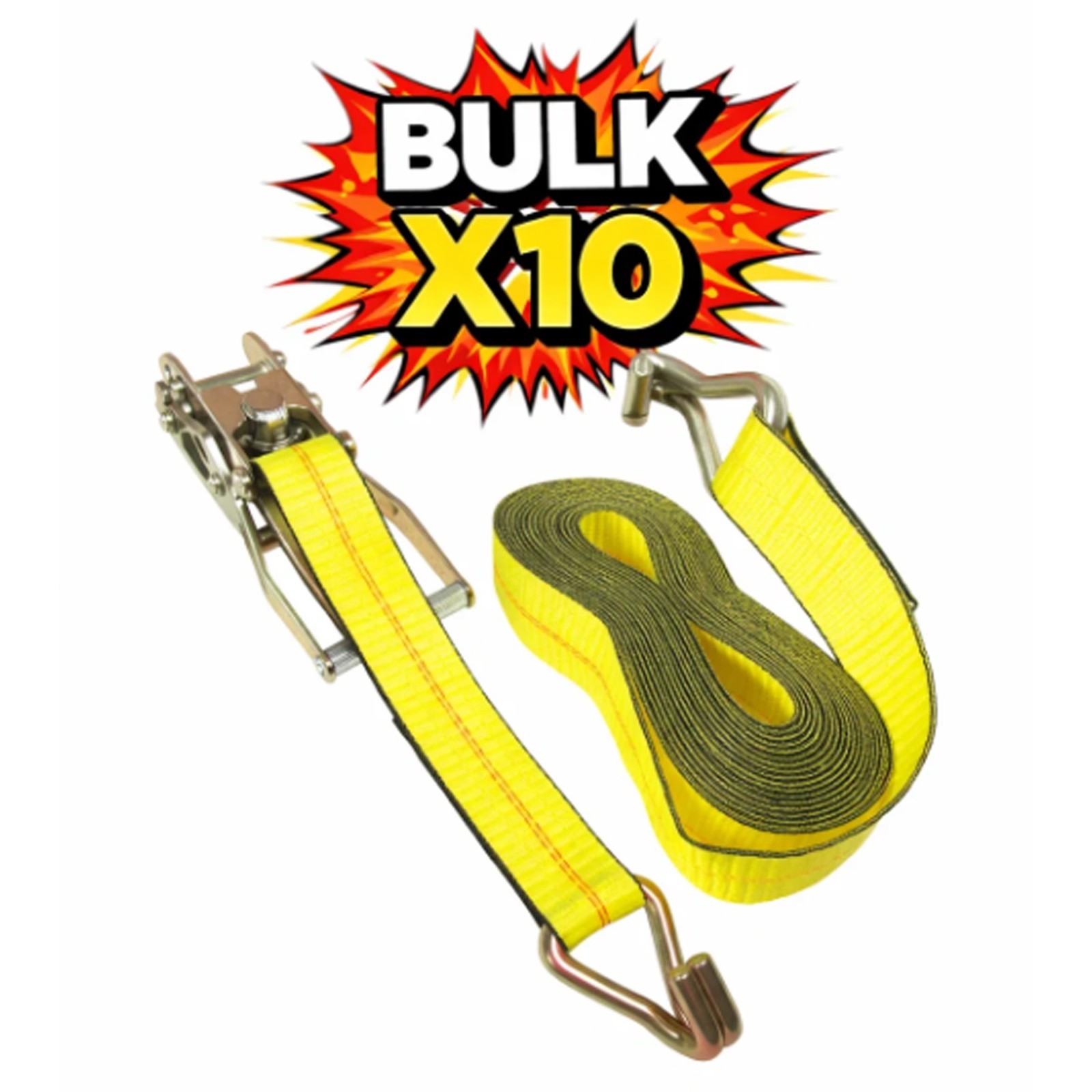 2" x 27' Ratchet Tie Down Straps w/ J Hooks (10 Pack)