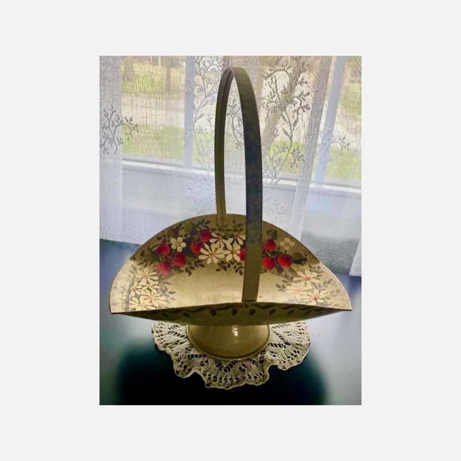 Vintage Toleware Metal Basket with Handle