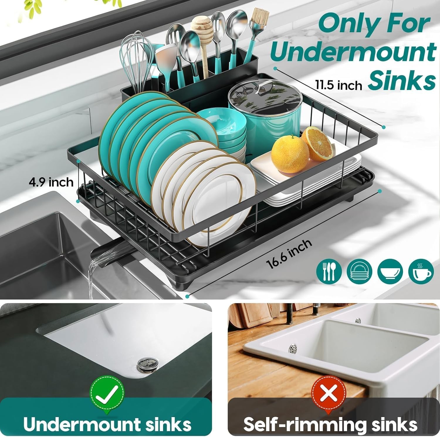Dish Drying Rack Space-Saving Dish Racks Kitchen Counter Rustproof Drying Rack