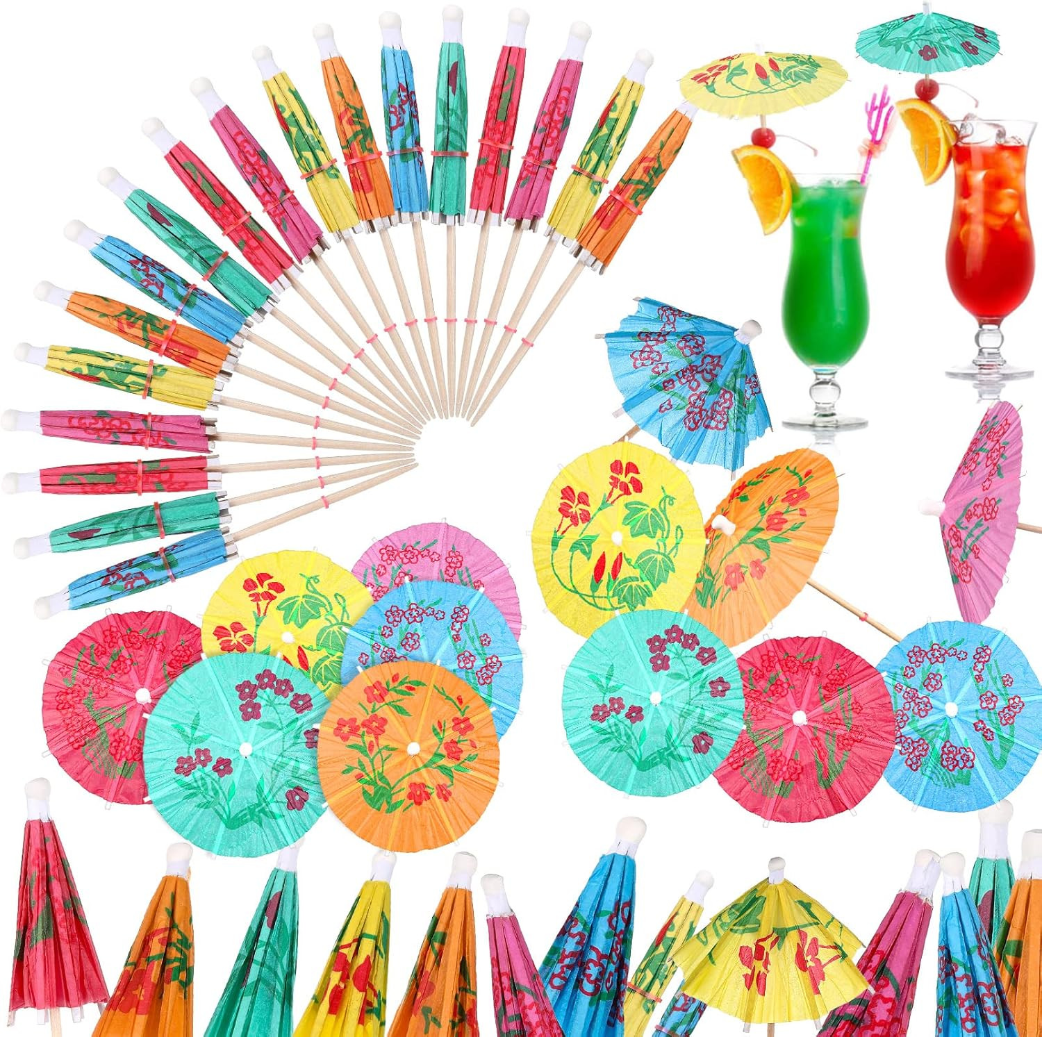 288 Pieces Cocktail Umbrella for Drink Assorted Paper 4 Inch Umbrella Toothpick
