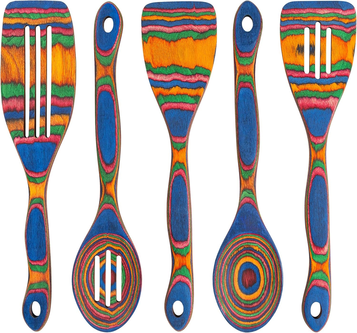 5-Piece Wooden Kitchen Utensil Set - Cooking Spoon (Blue Rainbow Edition)