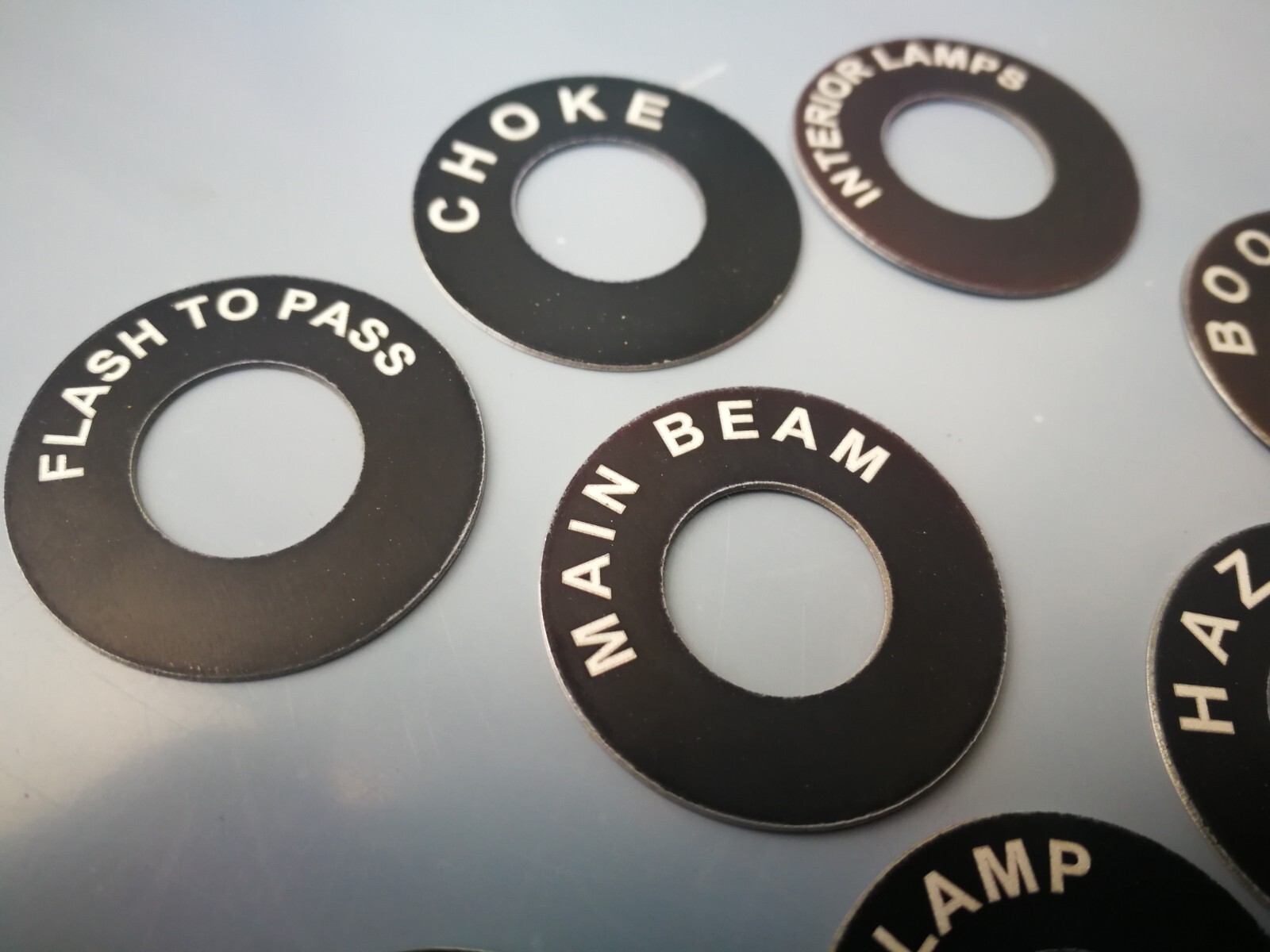 TOGGLE SWITCH ROUND NAME TAG - ANY TEXT YOU REQUIRE - FOR LUCAS TOGGLE SWITCHES