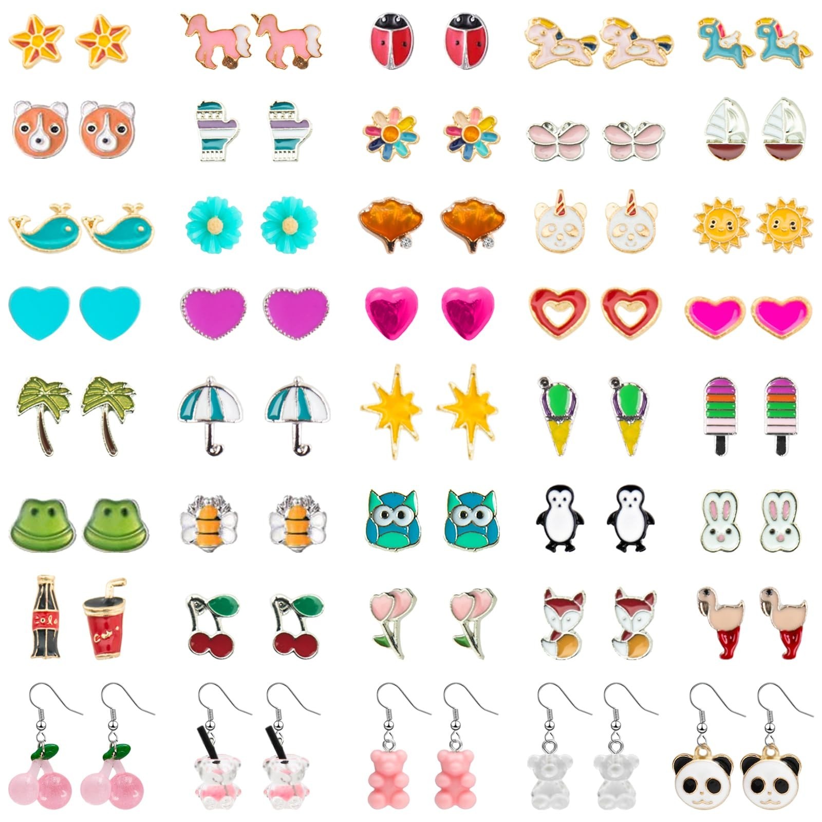 NEWITIN 12 Pairs Small Stud Earrings for Girls Hypoallergenic Earring Inlaid ...