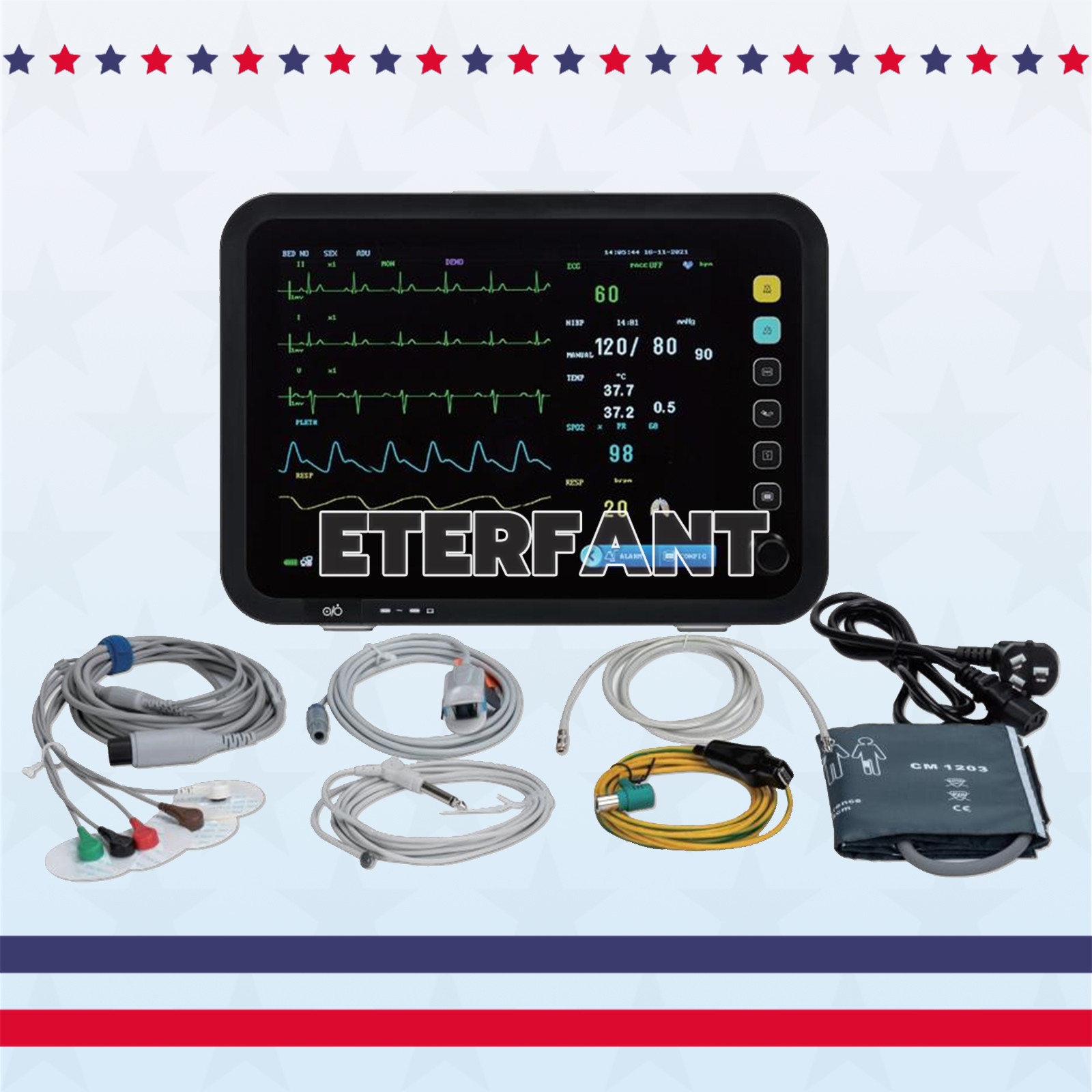 12'' Vital Signs Patient Monitor ECG NIBP SPO2 TEMP RESP PR ICU Hospital 110V US