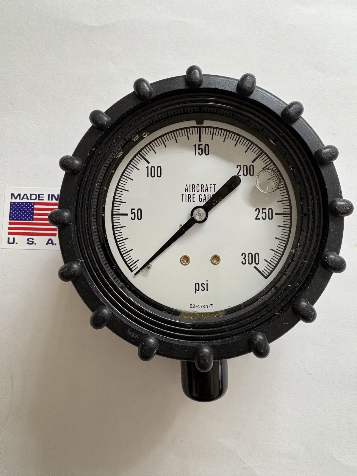 TA H-2016-01 AIRCRAFT TIRE PRESSURE GAUGE 0-300 PSI 0-20 BAR USA MFG CALIBRATED