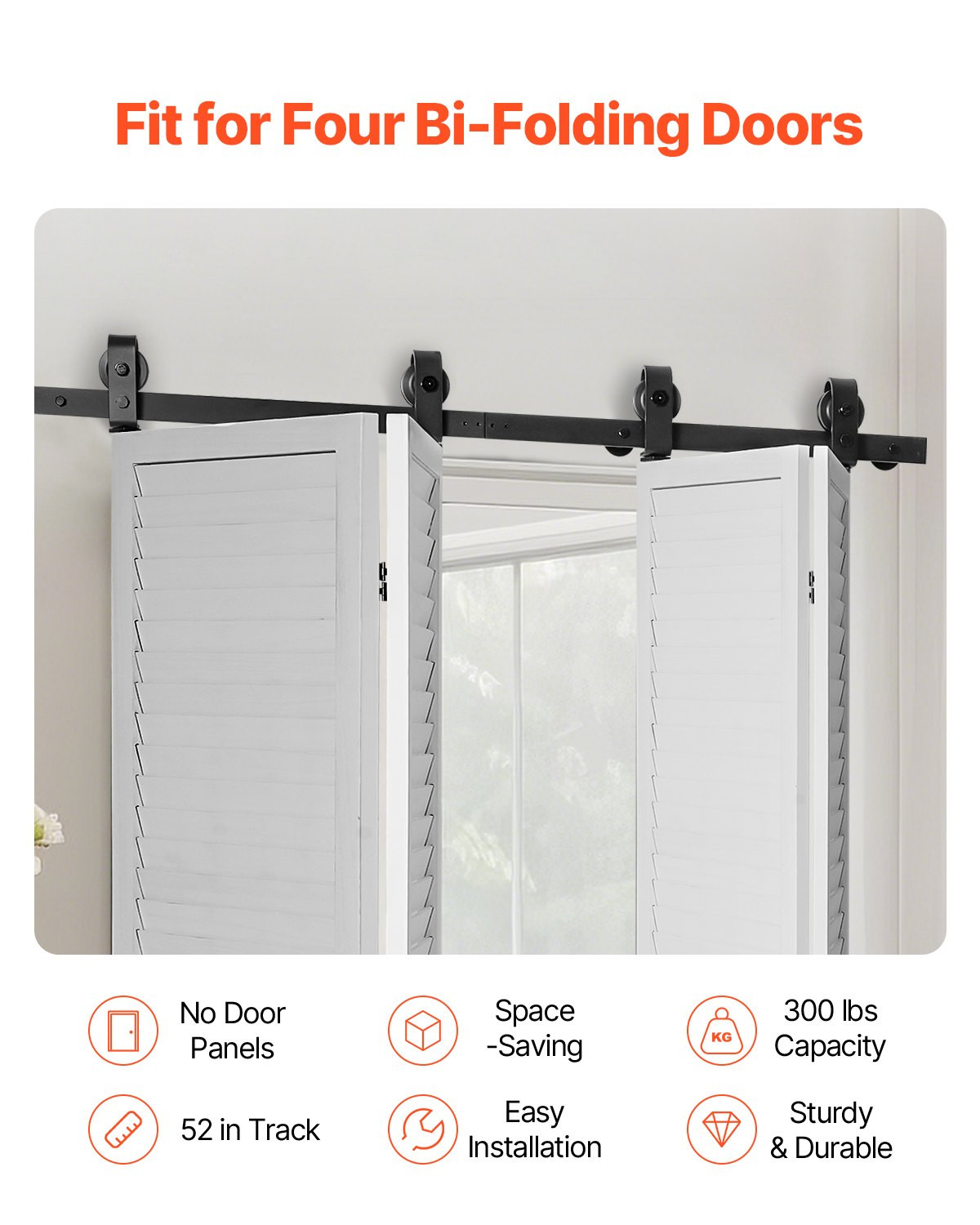 Bi-Folding Sliding Barn Door Hardware Track Kit 52" for Four 12" Doors
