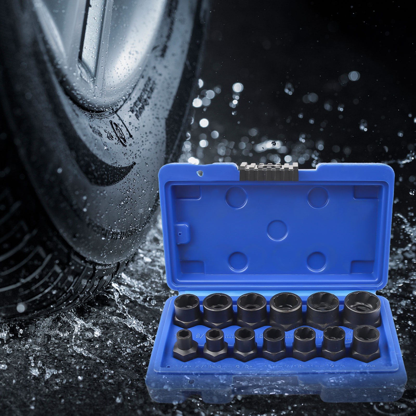 13pcs Bolt Extractor Damaged Lug Nut Remover Twist Socket Extractor Tool 8-19mm