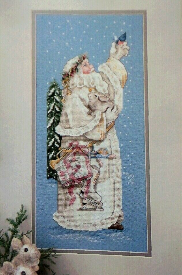 Cross Stitch Pattern White Christmas SANTA White Coat Bird Ice Skates Toys Dolls