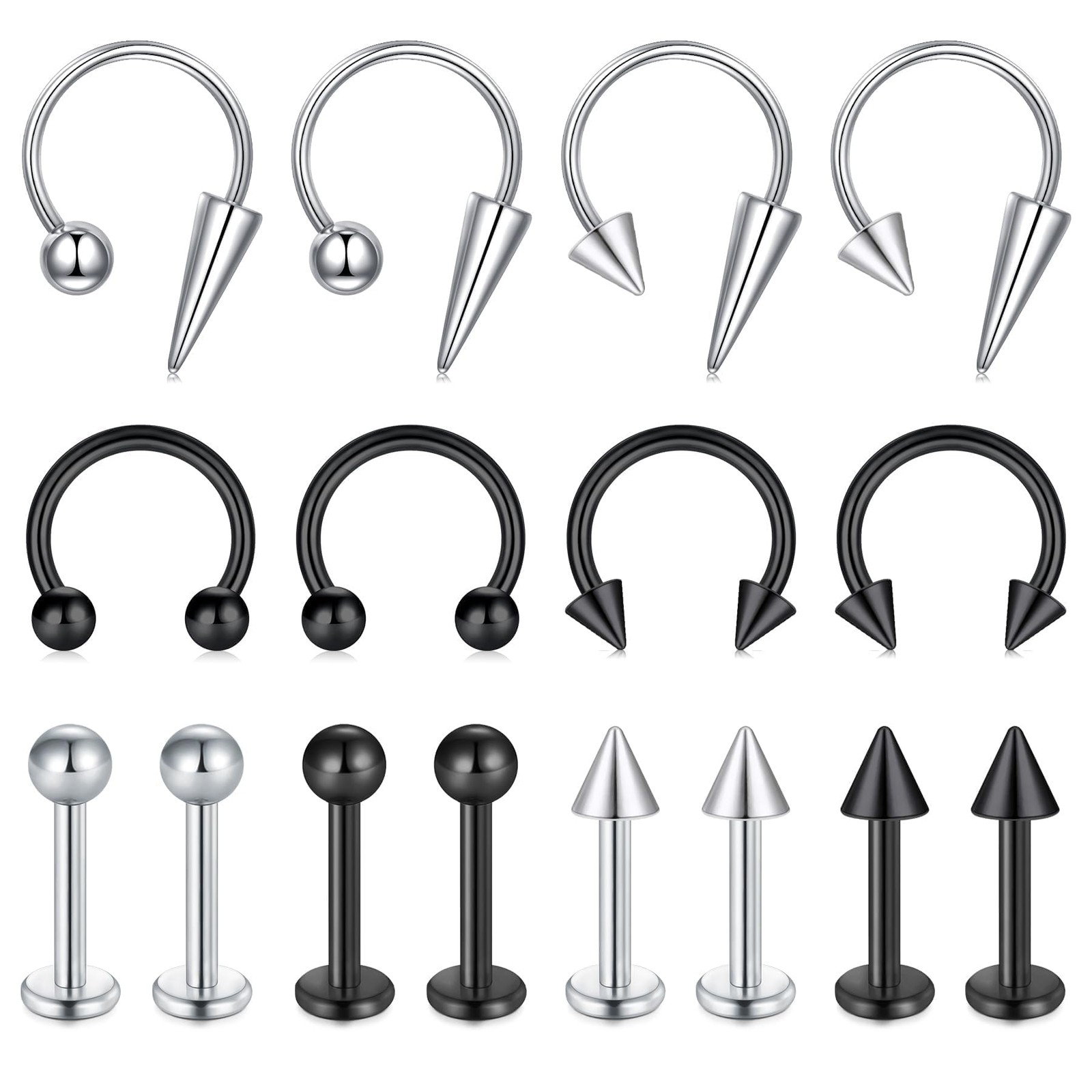 Zolure Lip Rings Medusa Piercing Jewelry 16g 1.2mm X 8mm, 16G 8mm #2