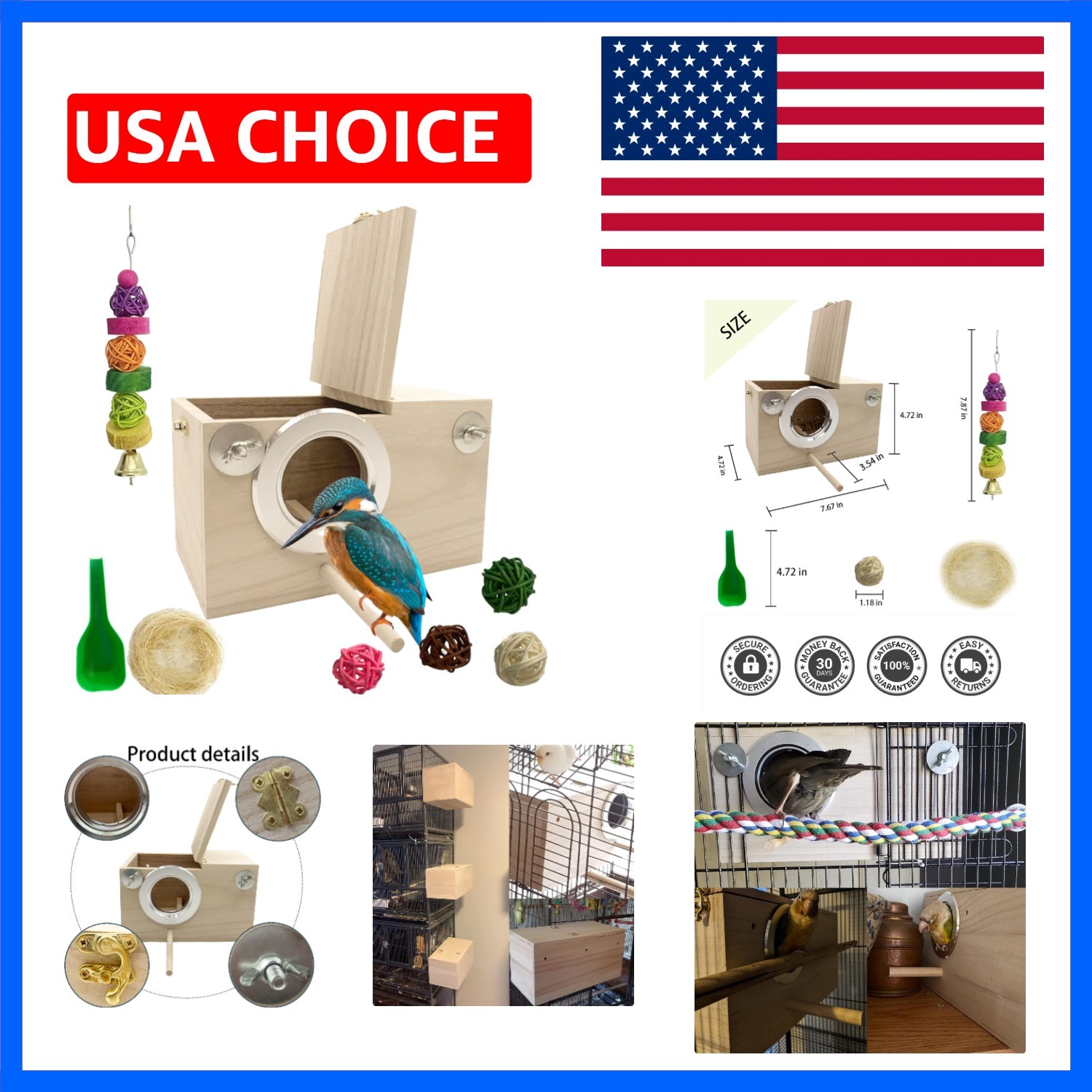 Parakeet Breeding Box Birds Natural Wooden House Lovebird Nesting Mating Box ...
