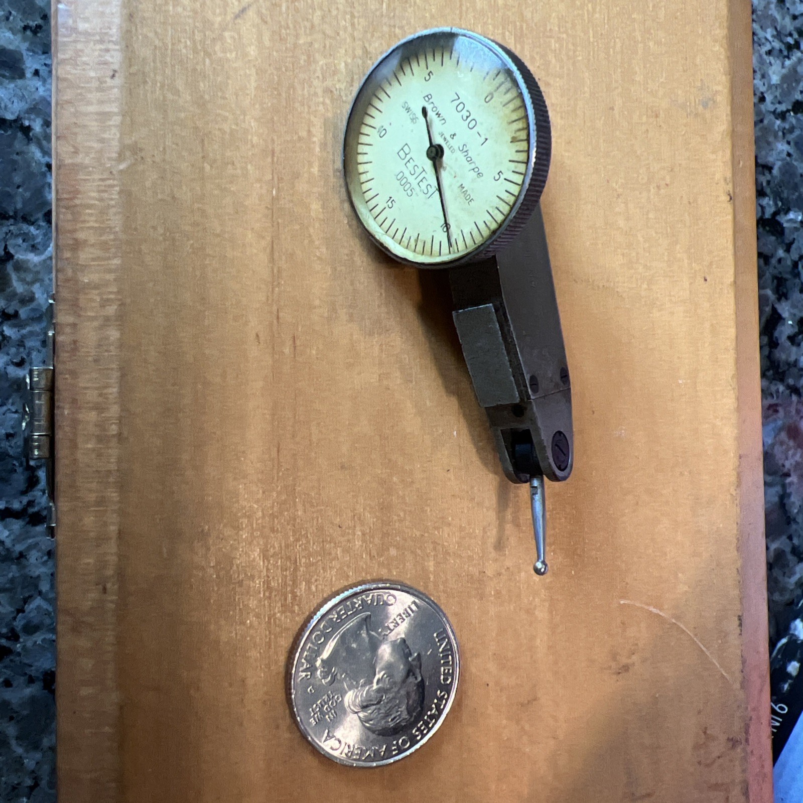 Vintage Swiss dial indicator, possibly Brown & Sharpe, with 0.0005" precision.