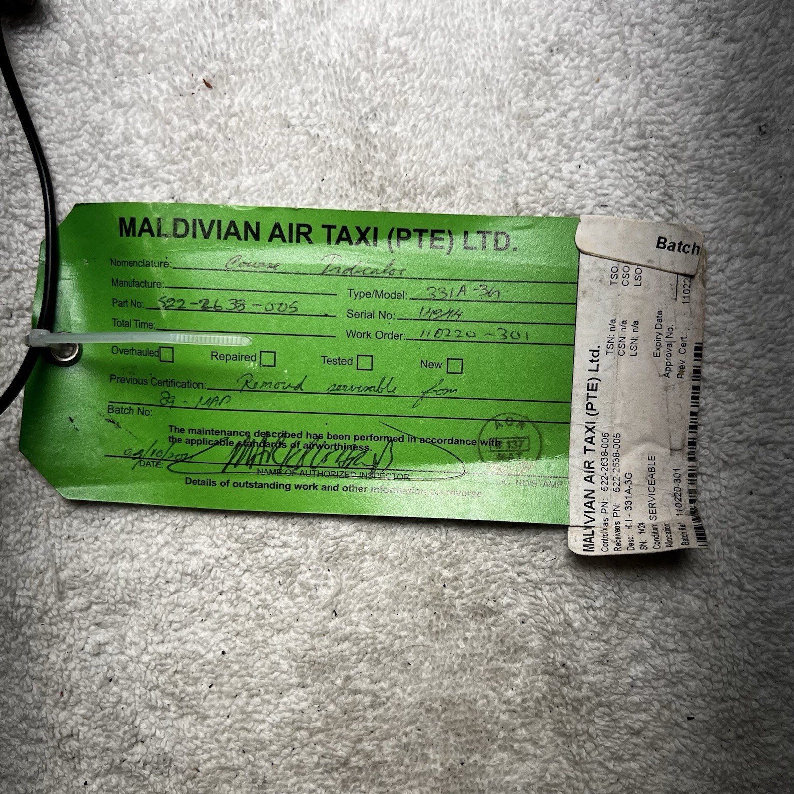 Collins 331A-3G Course Indicator P/N 522-2638-005 Serviceable