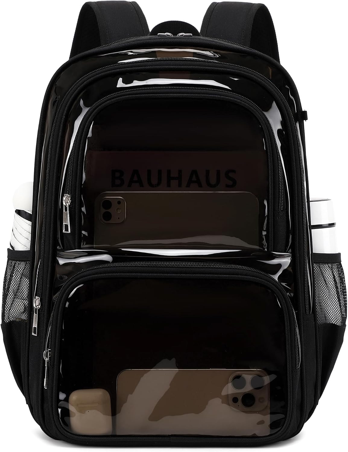 Large Heavy-Duty Clear Backpack with Multiple Compartments, Transparent Bookbag