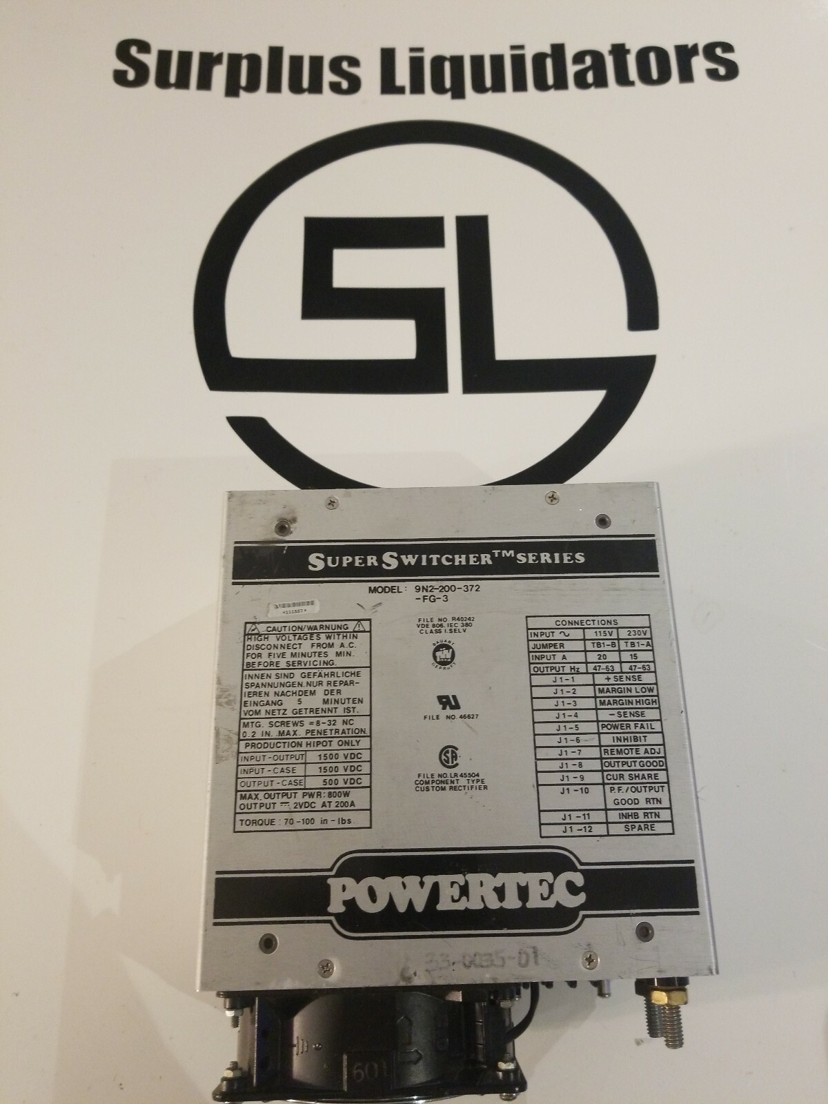 Powertec 9N2-200-372-FG-3 9N2200372FG3 Power Supply