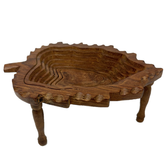 Vintage Leaf Shape Collapsible Wooden Footed Bowl