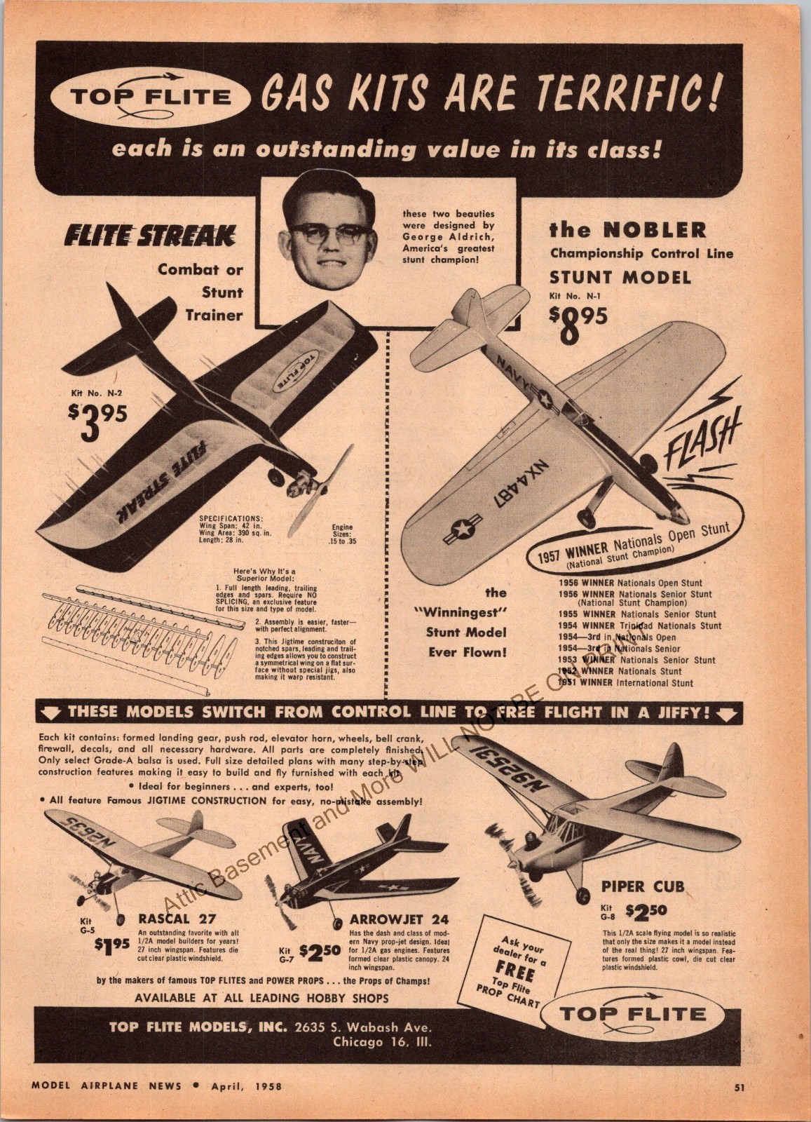 Top Flite Nobler Stunt RC Airplane Print Ad 1958 Ephemera Wall Art Decor Aldrich