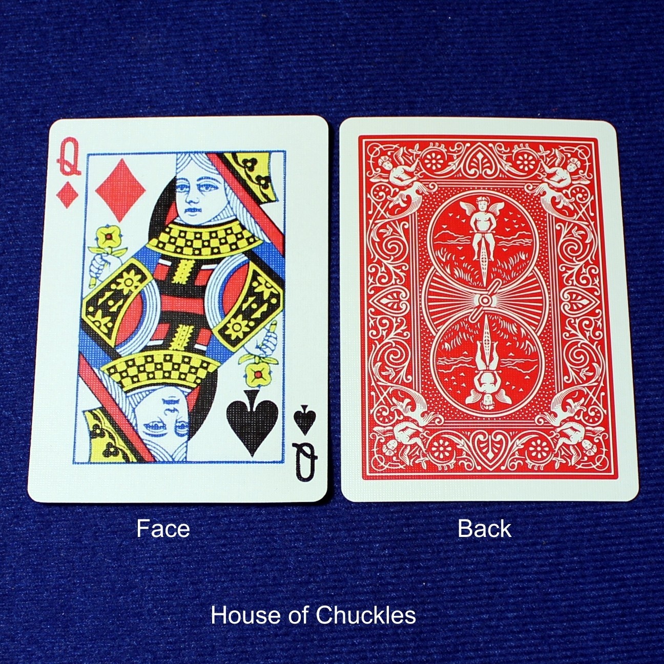 Queen of Diamonds / Spades - Mis-Indexed, Bicycle Printed Gaff Card, Red