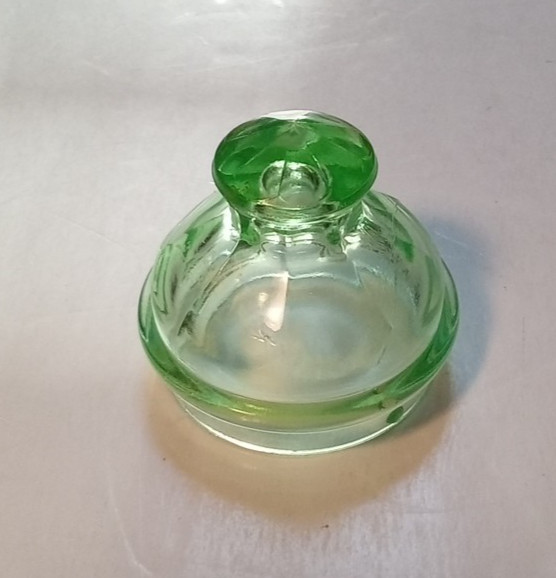 Green Depression Glass Uranium Paneled Coffee Pot Percolator Top w/Knob Vintage