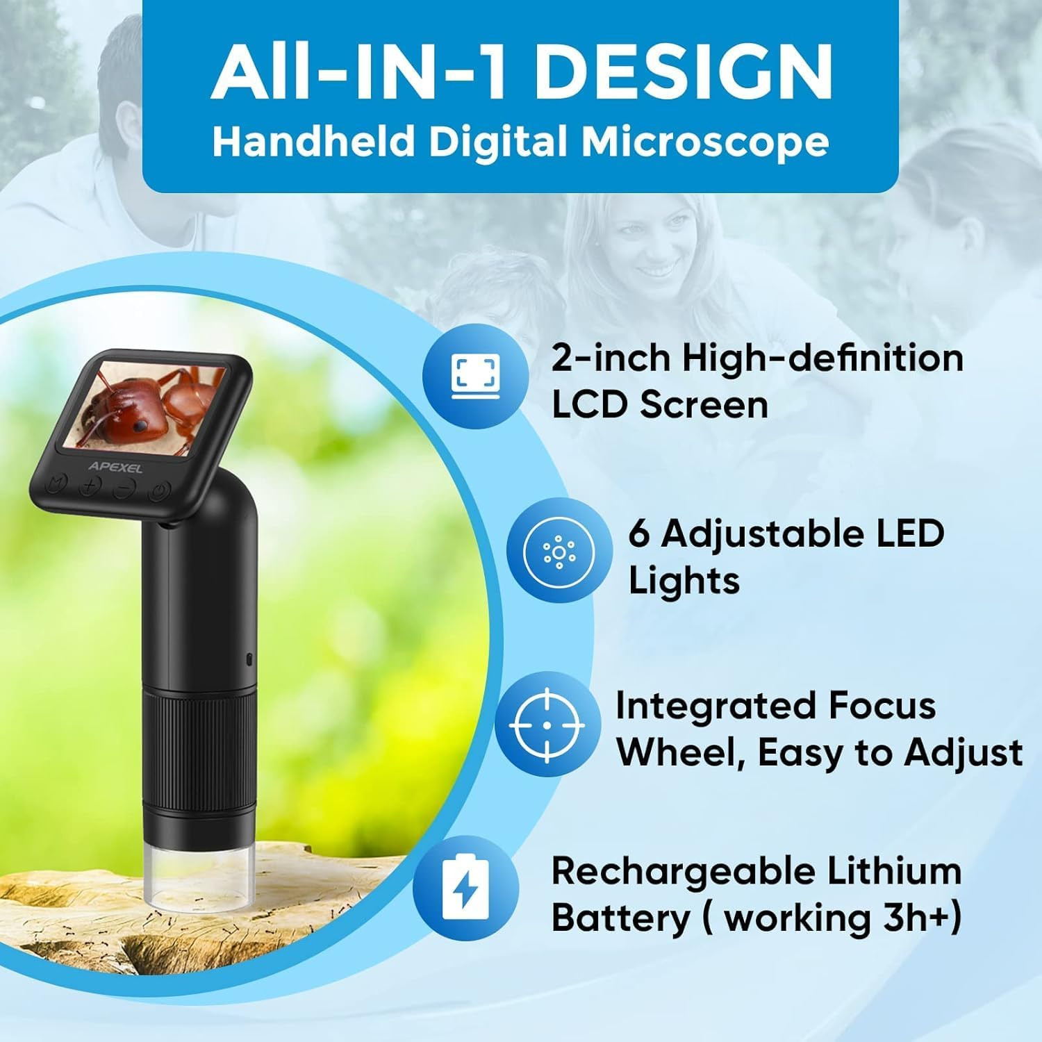 APEXEL 800X Handheld Digital Microscope with 2” LCD Screen, Pocket Portable Micr