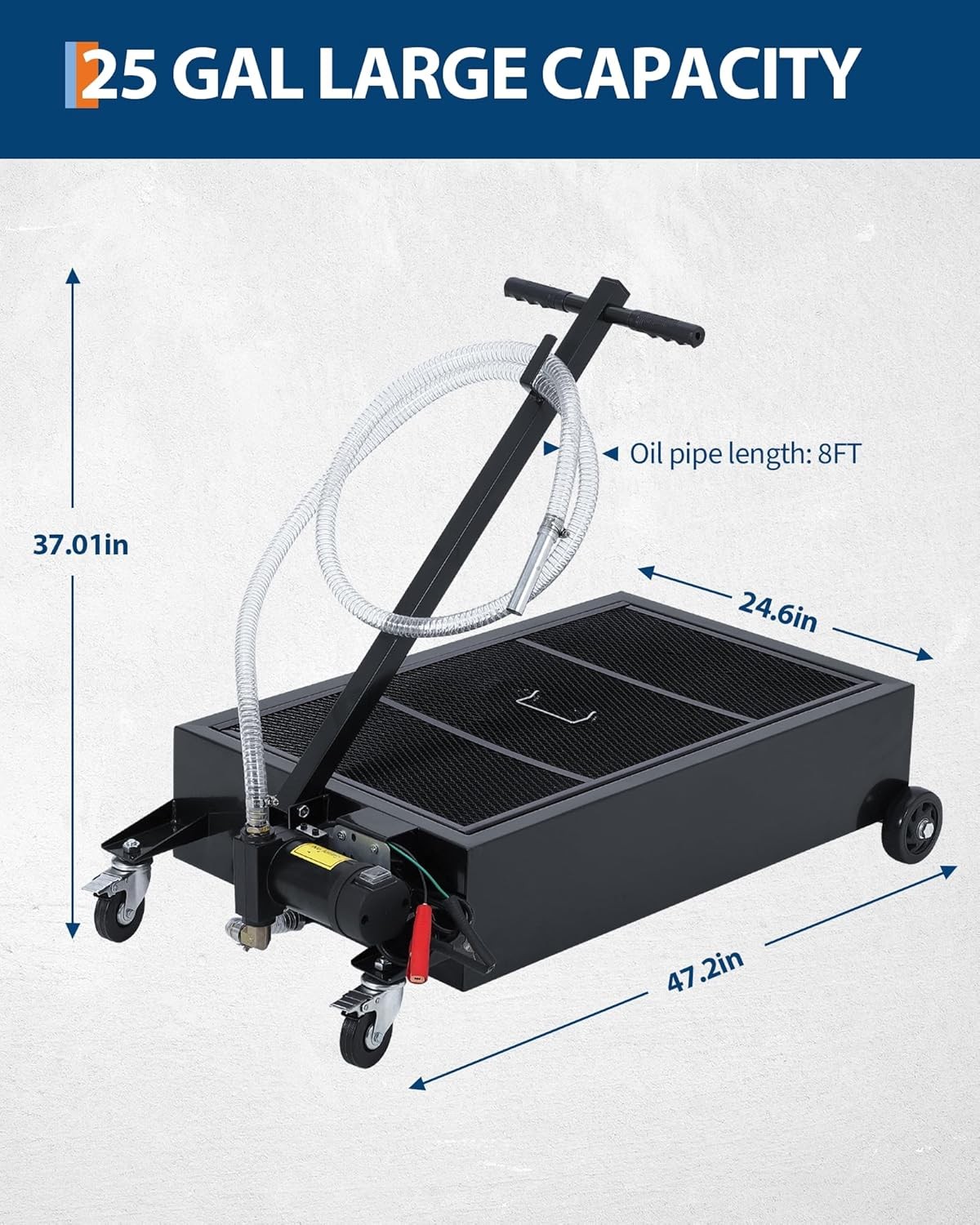 25Gallon Low Profile Electric Oil Drain Pan 12V 180W Pump Rolling Oil Change Pan