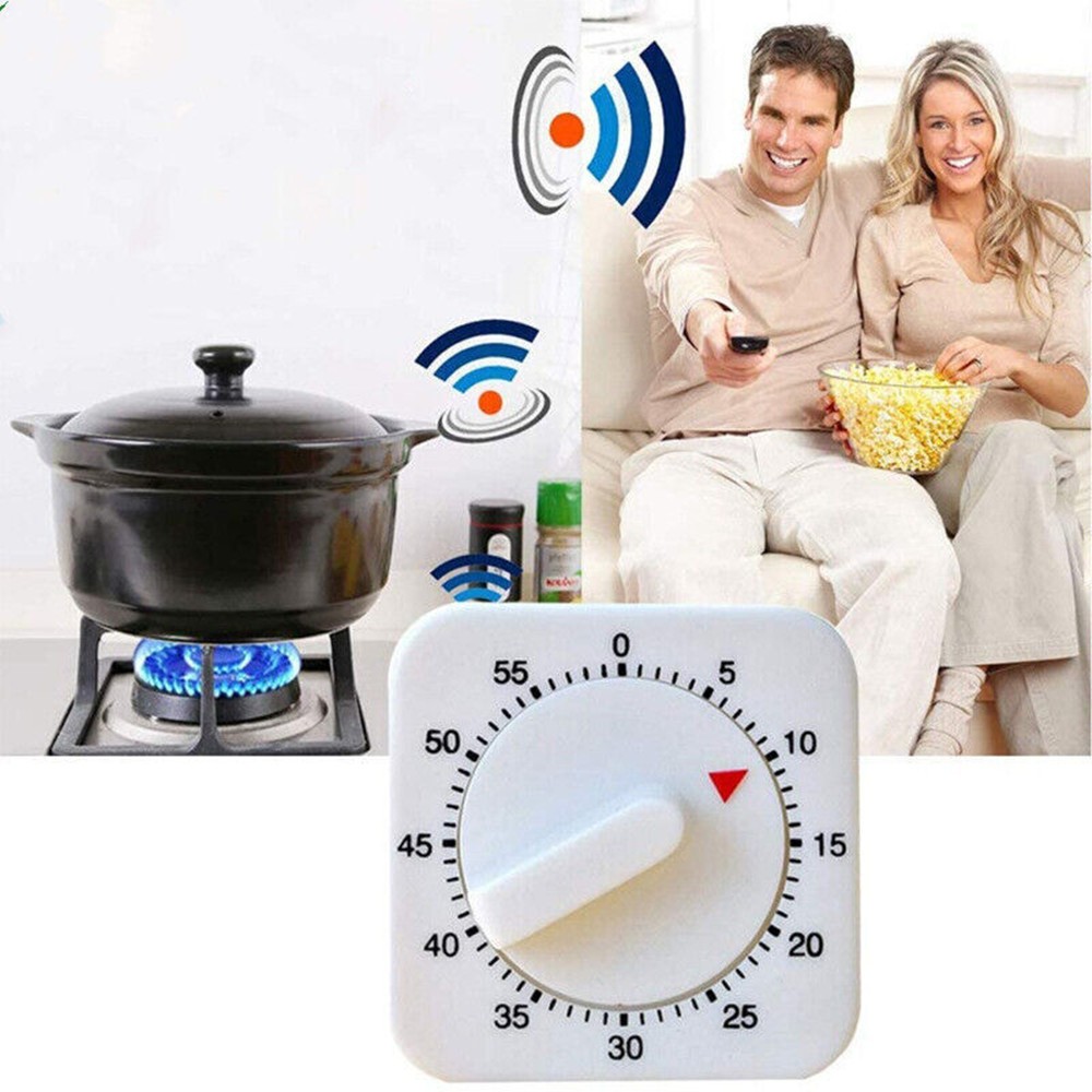 Plastic 60 Minutes Timing Range Square Mechanical Timer Kitchen Cooking Tool