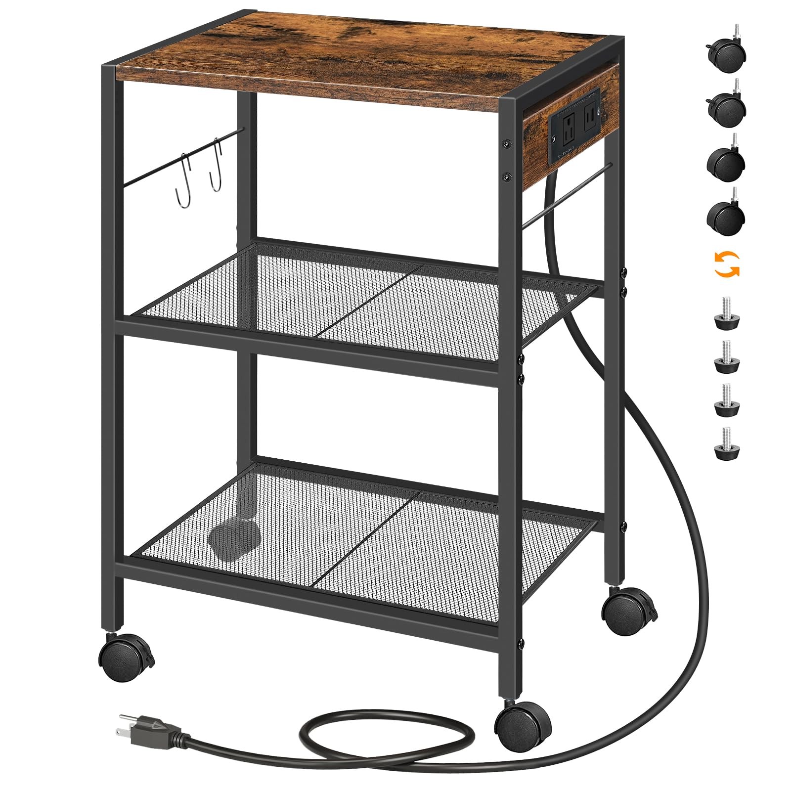 Industrial Printer Stand, 3-Tier Mobile Printer Table, Rolling Cart with Powe...