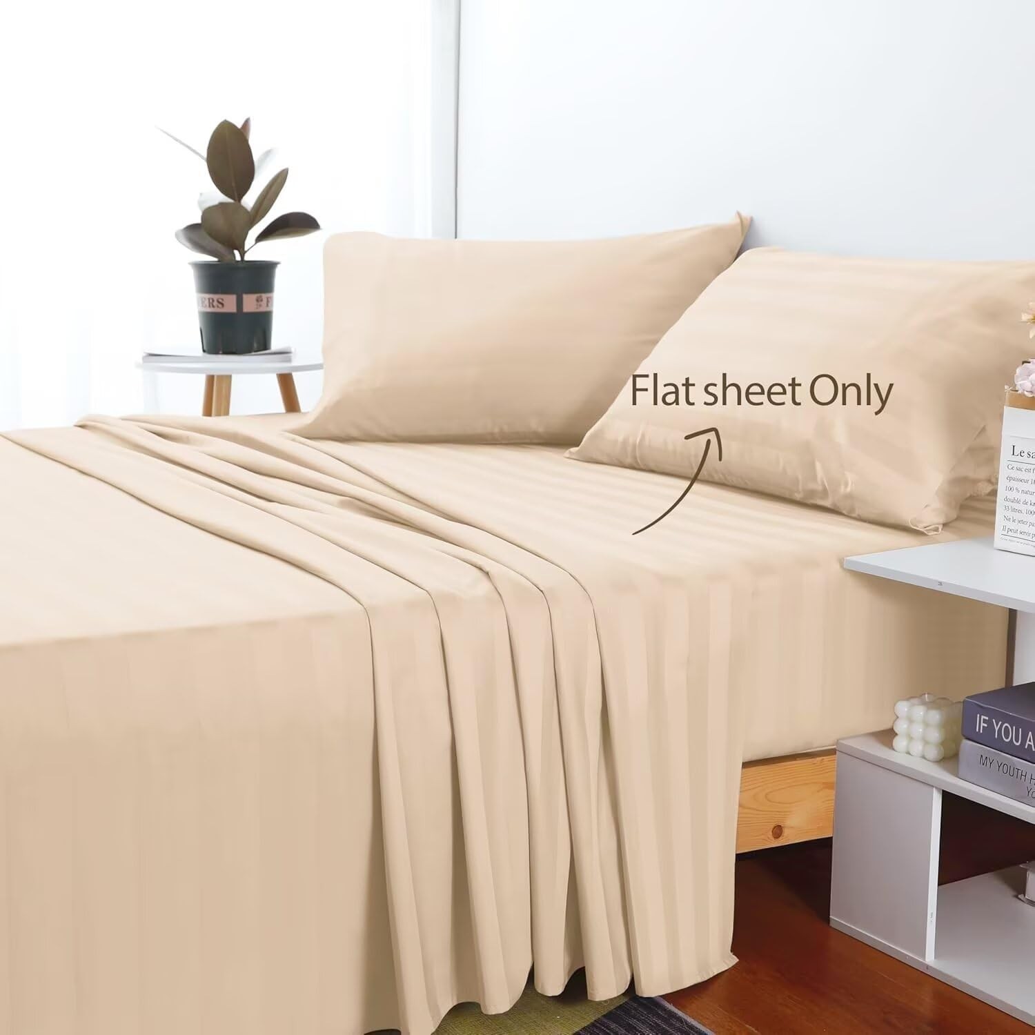2-Pack TwinXL Flat Sheet 600 Thread Count Egyptian Cotton Striped-Deep Beige