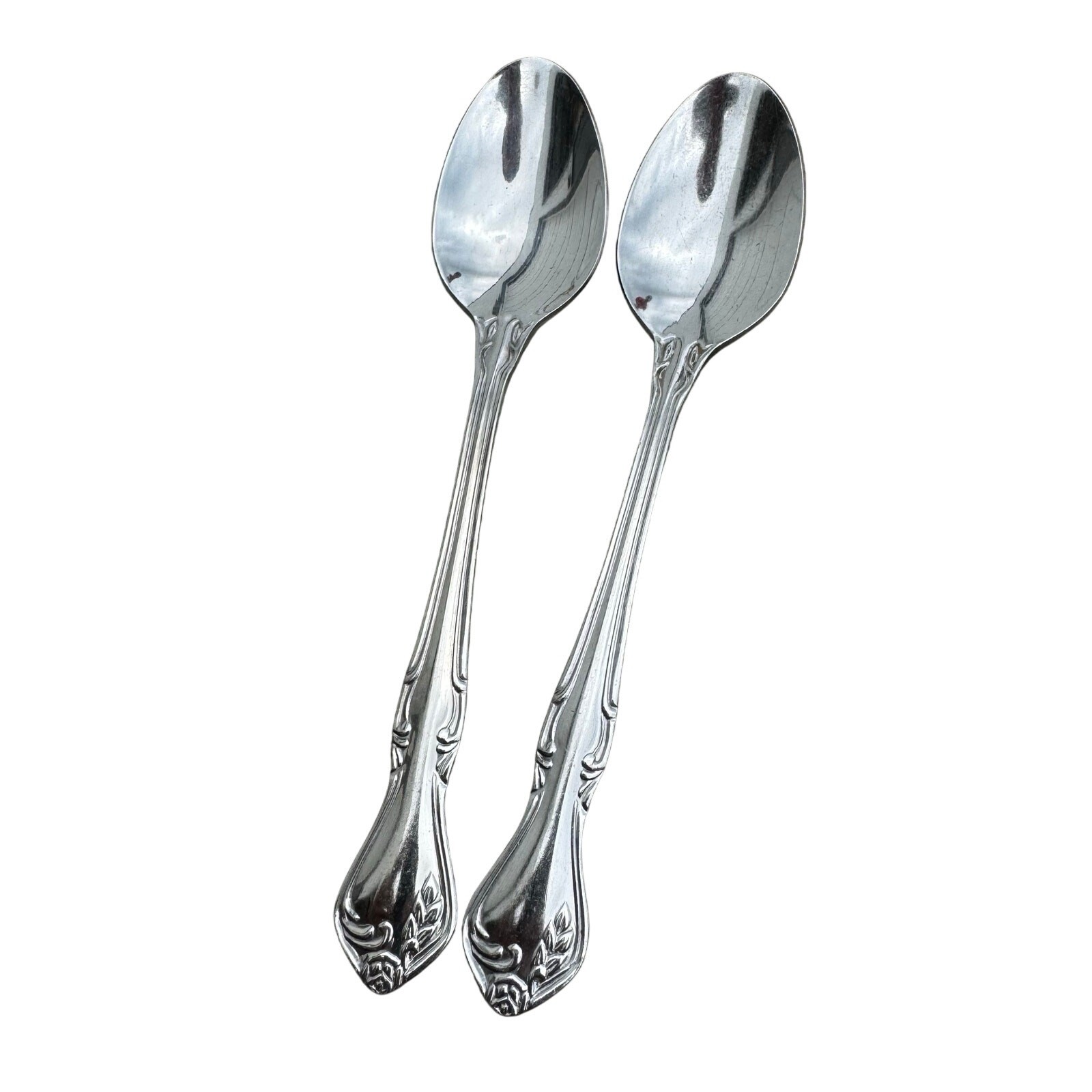 Pair 2 Vintage REED & BARTON HERITAGE MINT FLATWARE  ROSE QUEEN Spoons 6.5” 18/0