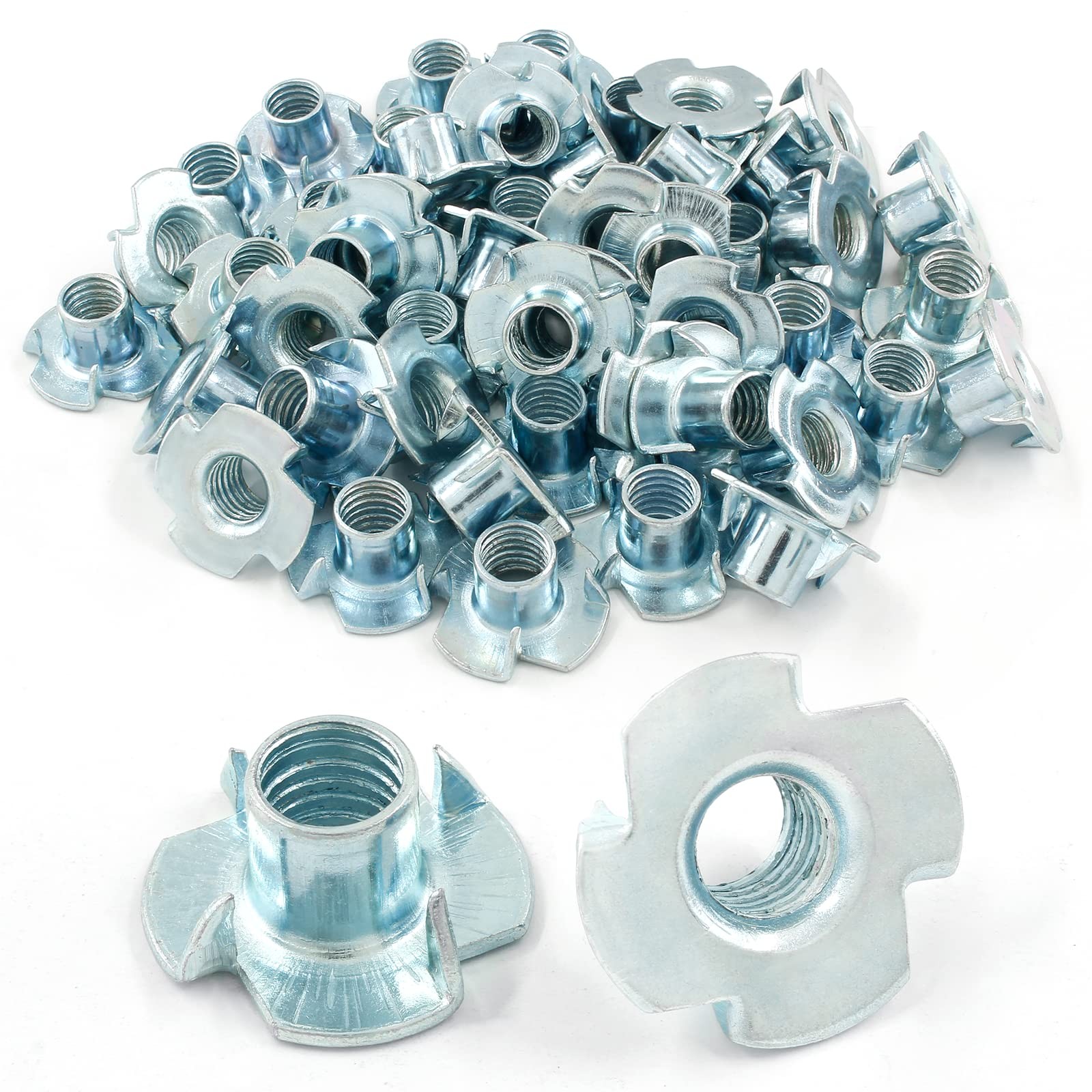 50 PCS 3/8 Inch 4Pronged Zinc Plated Steel TNuts Threaded Inserts Wood