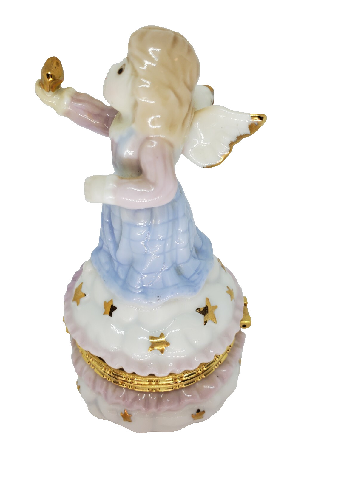 ANGEL HOLDING GOLD STAR TRINKET BOX Porcelain