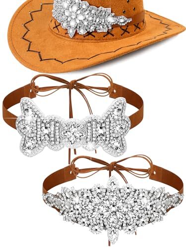 2 Pcs Rhinestone Cowboy Hat Bands for Women Bling Cowgirls Hat Bands