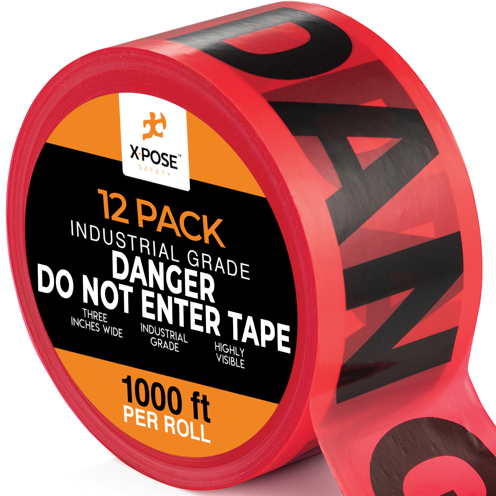 12pk Danger Do Not Enter Tape Roll - 12 Rolls - 1000 Ft x 3 Inch Wide Each