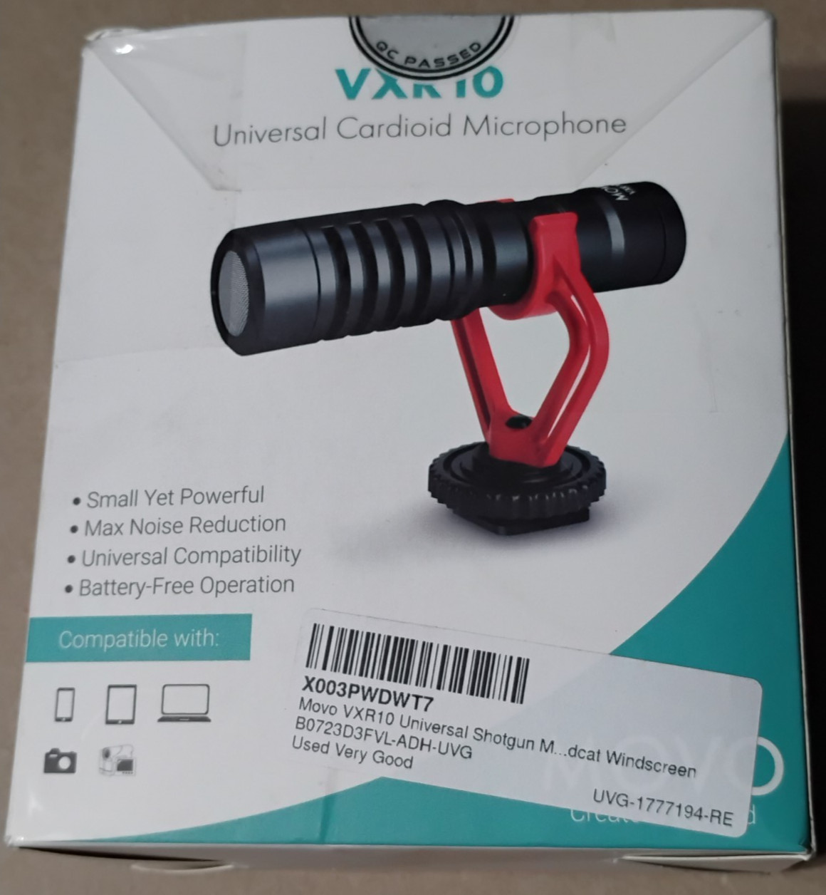 Movo VXR10 Universal Cardioid Microphone Max Noise Reduction Small Battery Free
