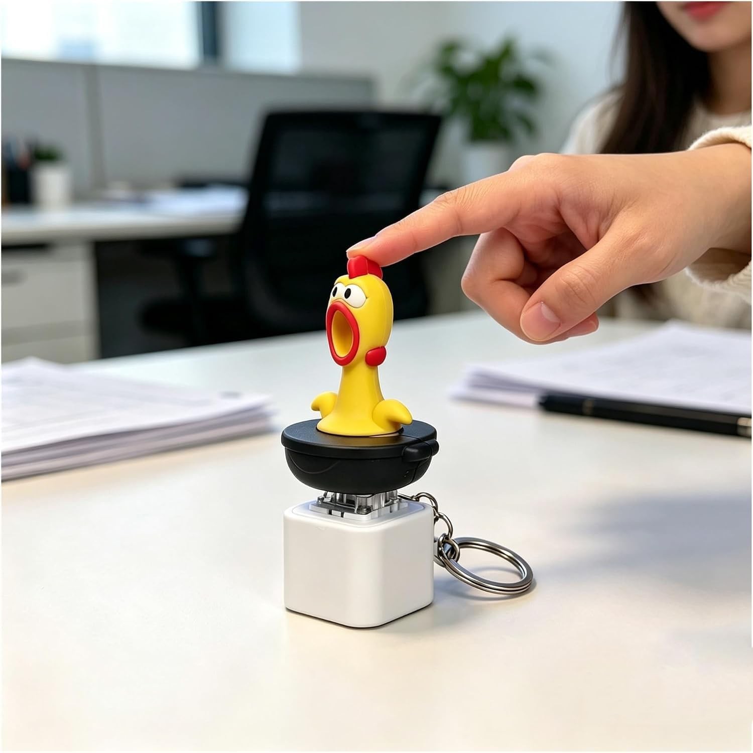 Screaming Chicken Sound Button Keychain, Rechargeable Fidget Clicker