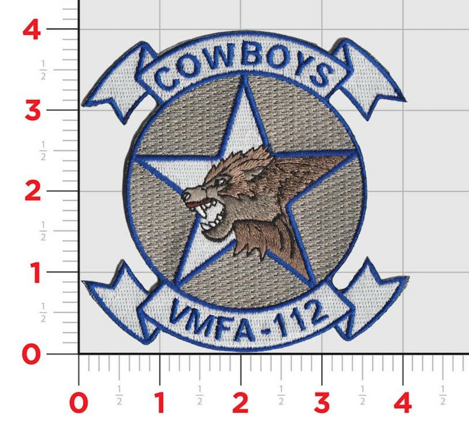 4.5" MARINE CORPS VMFA-112 COWBOYS SQUADRON GREY WOLF EMBROIDERED JACKET PATCH