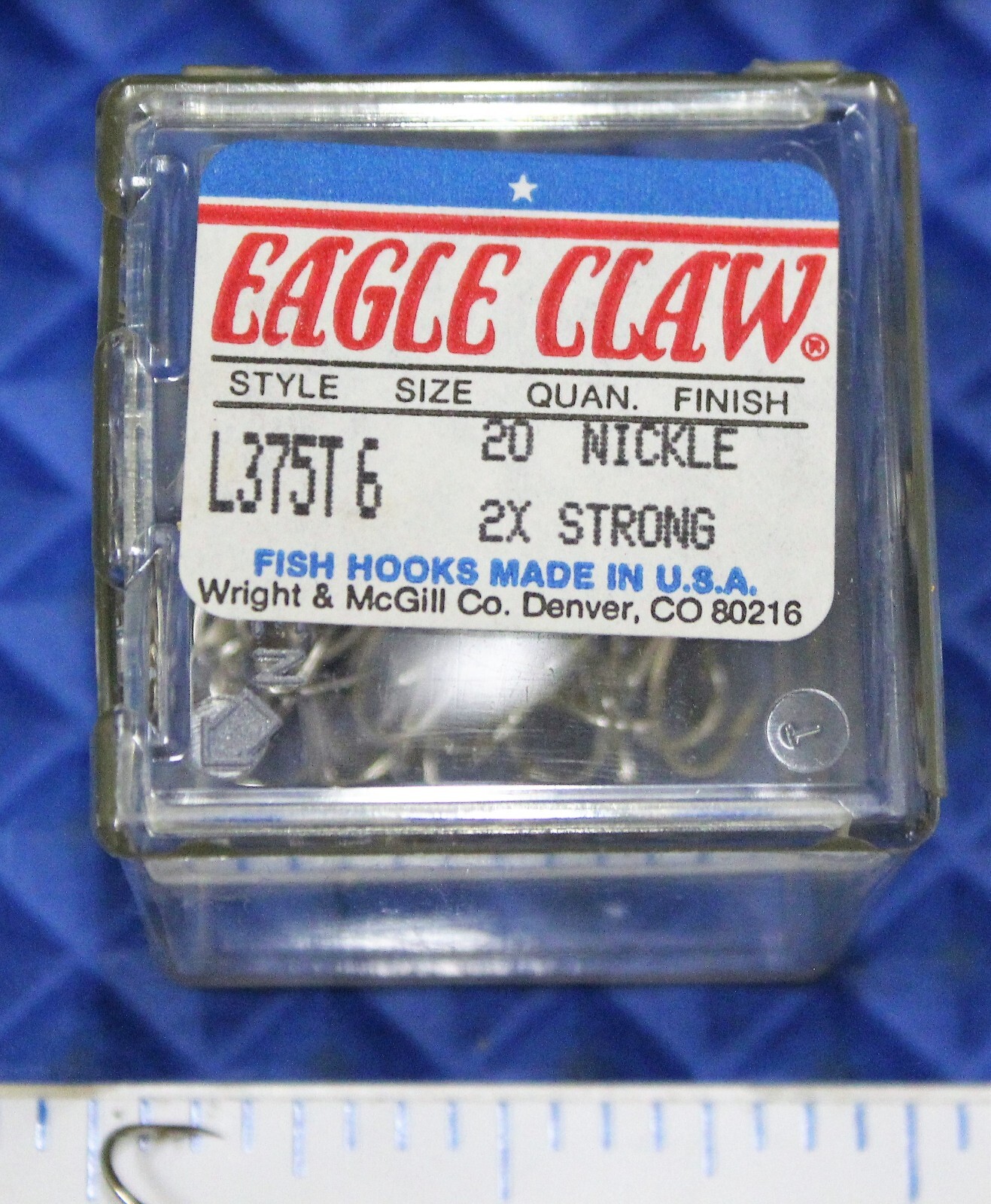 EAGLE CLAW FISH-HOOK 2X-Strong Size 6 Style L375T Nickel Finish  20 Count Box