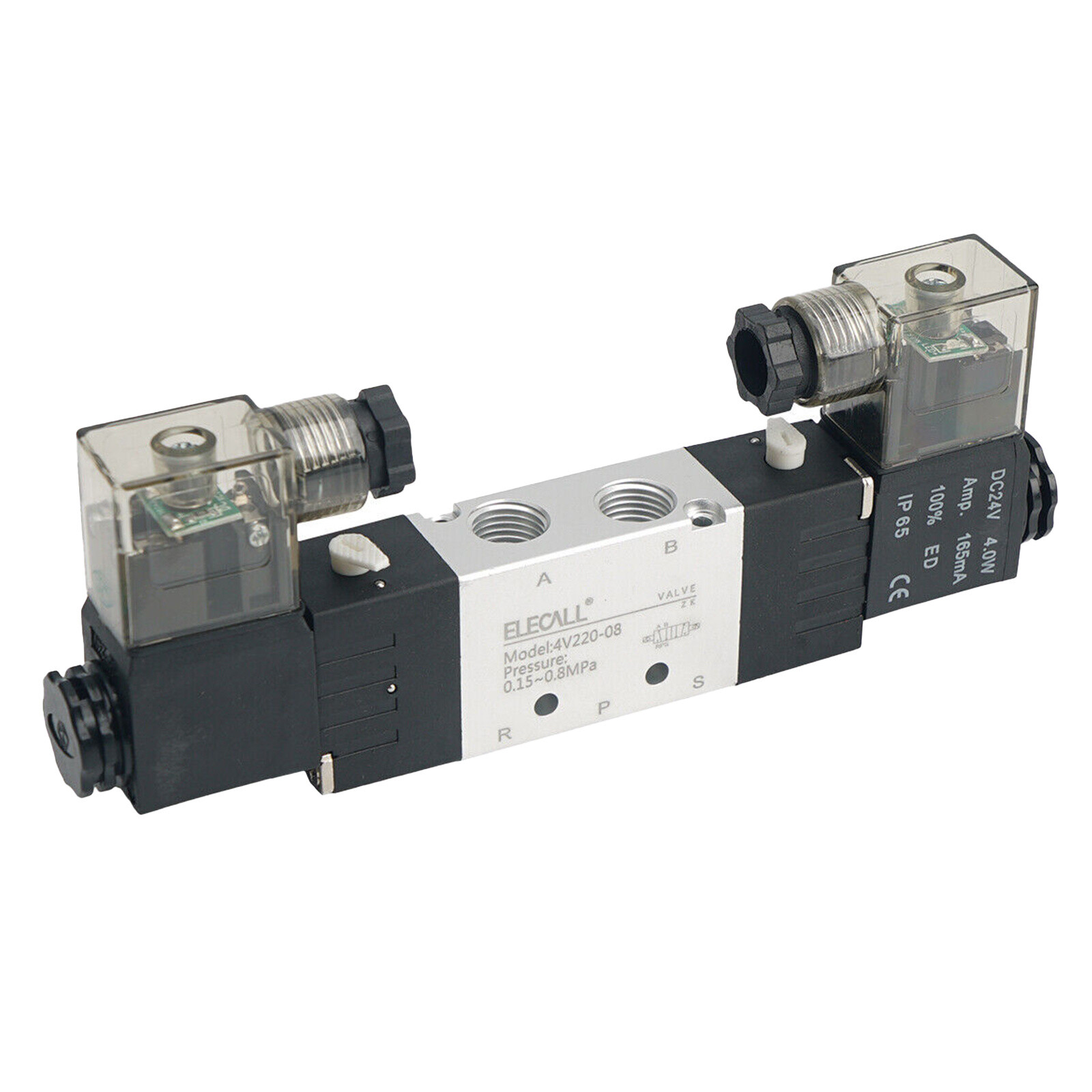 4V220-08 24VDC Pneumatic Solenoid Air Valve 5 Port 2 Position DC 24V