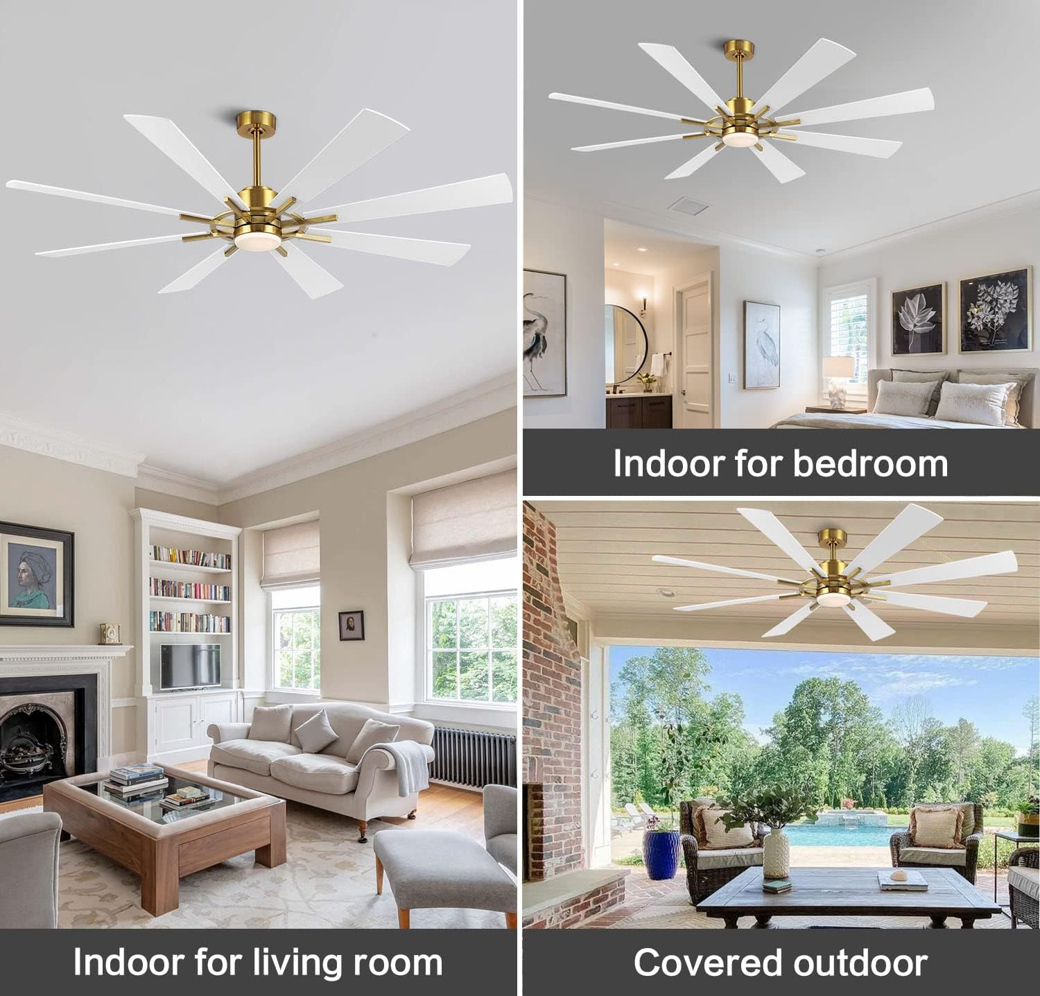 60" Gold & White DC Ceiling Fan with Lights & Remote, 6-Speed Motor
